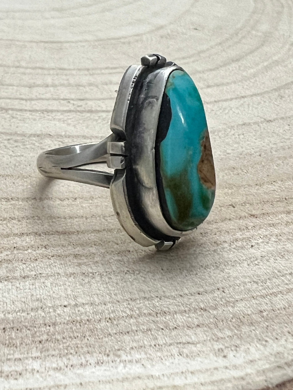 Randy Billy Navajo Sterling Silver Ring with Royston Turquoise — Size 10 (1" × 5/8" Statement)