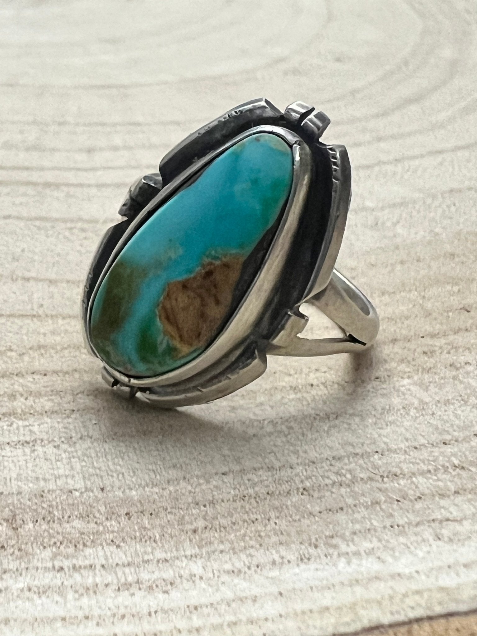 Randy Billy Navajo Sterling Silver Ring with Royston Turquoise — Size 10 (1" × 5/8" Statement)