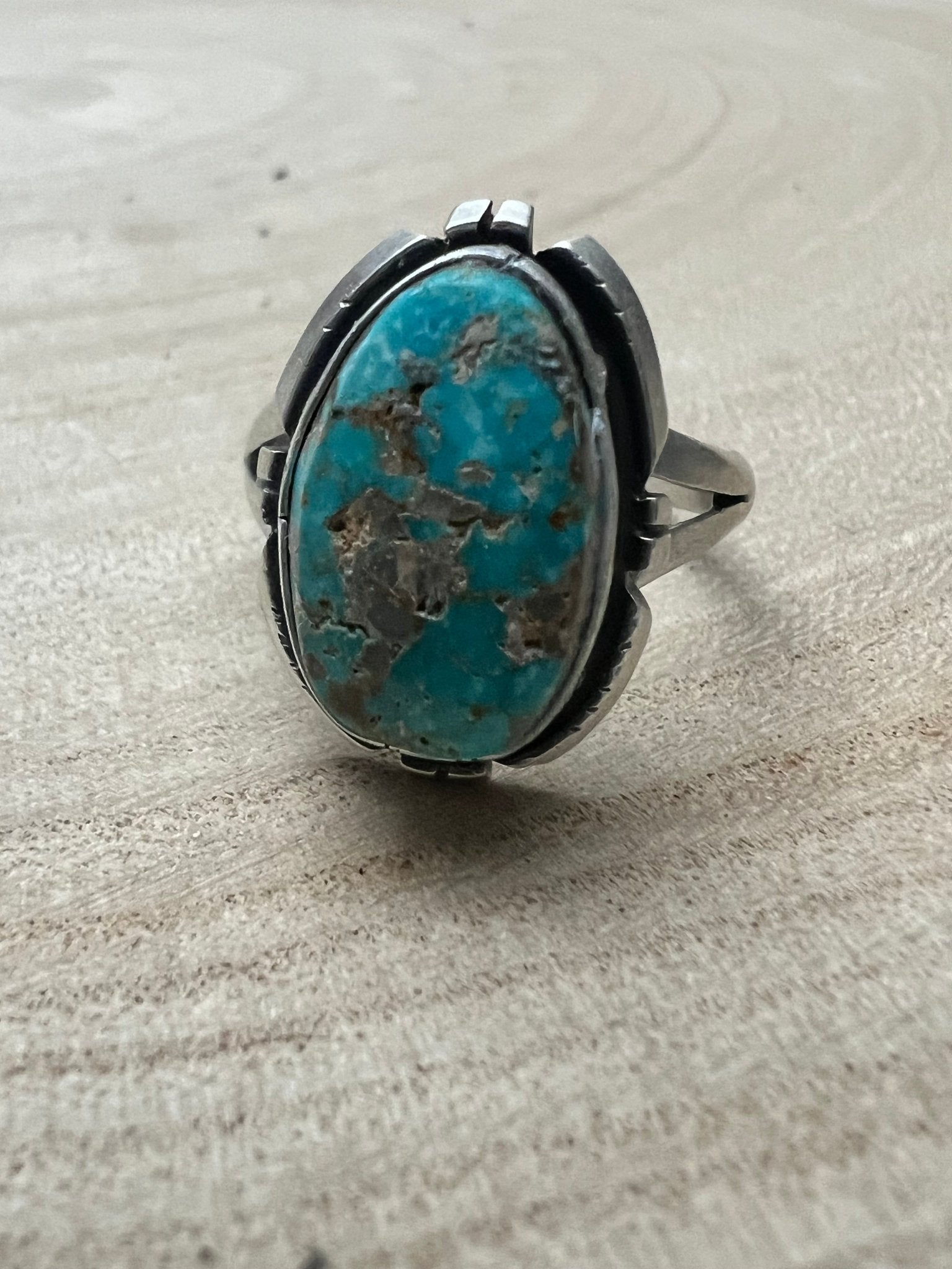 Randy Billy Navajo Sterling Silver Ring with Royston Turquoise — Size 9.5 (Medium 7/8" × 5/8")