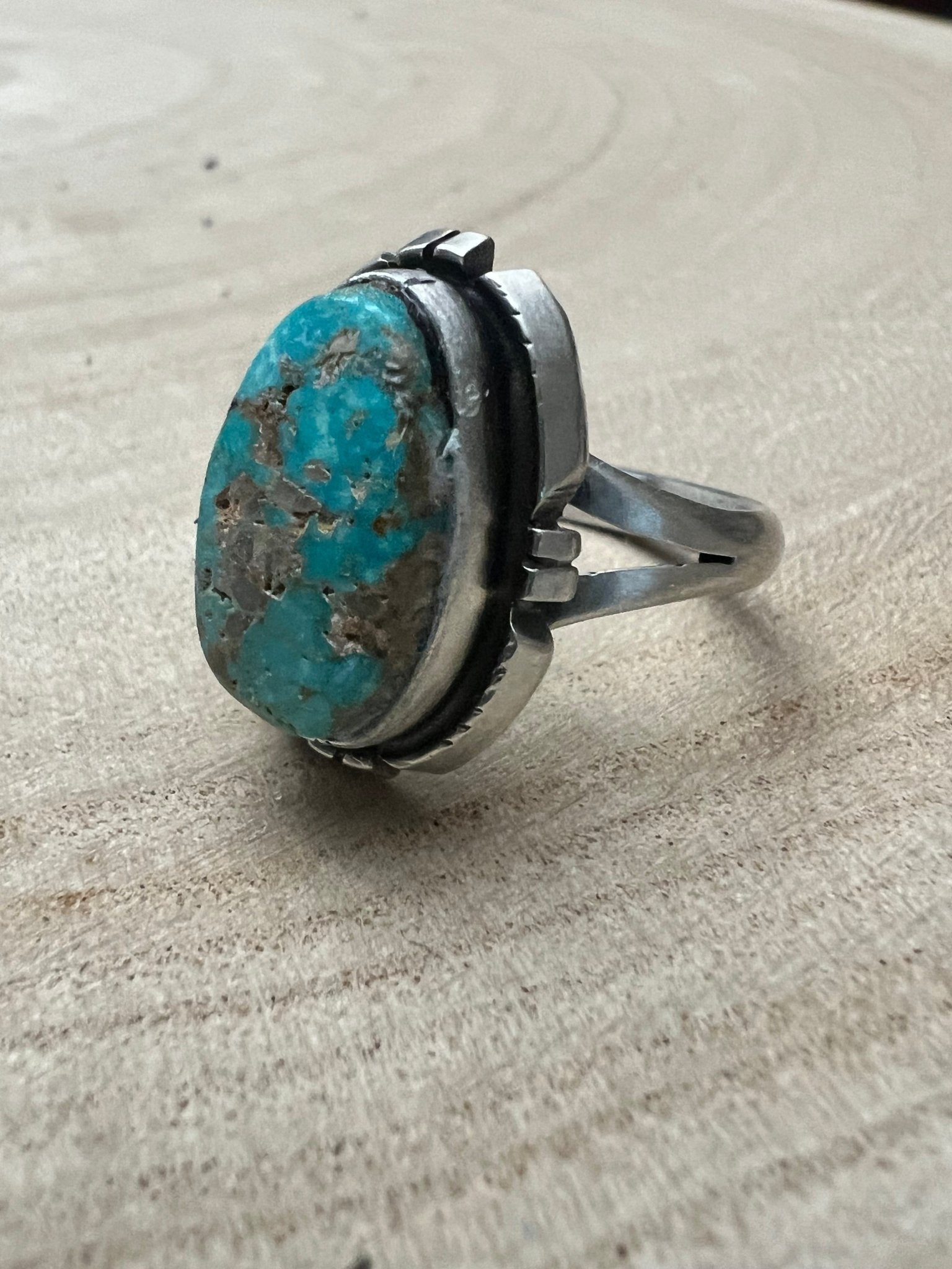 Randy Billy Navajo Sterling Silver Ring with Royston Turquoise — Size 9.5 (Medium 7/8" × 5/8")
