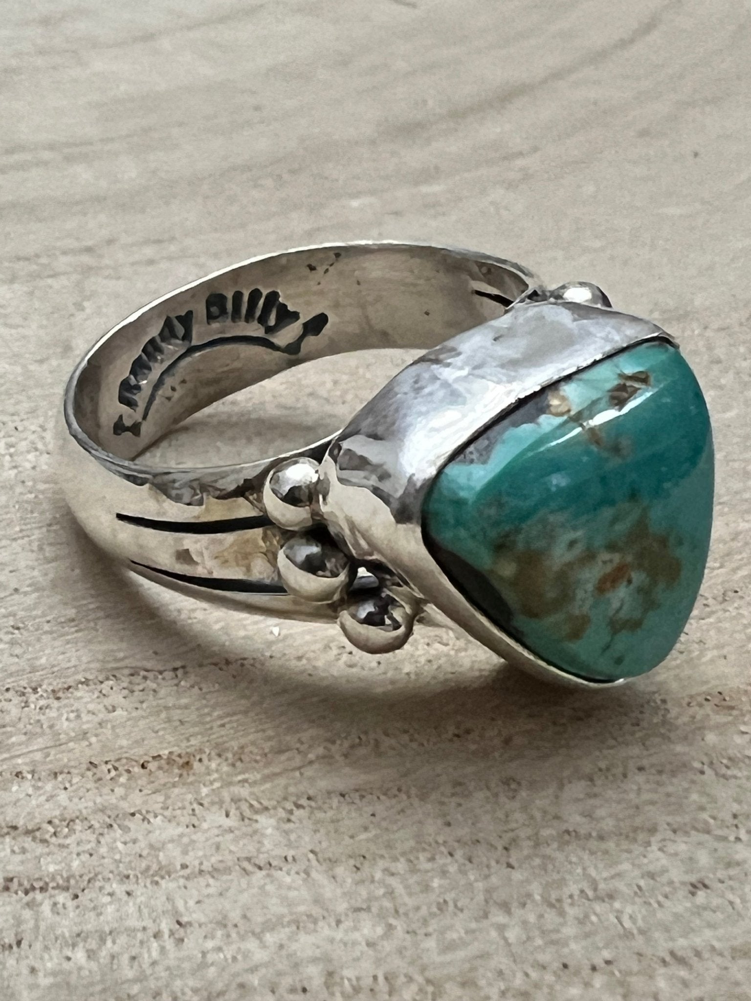 Randy Billy Navajo Sterling Silver Ring with Royston Turquoise — Size 9.5 (Compact 5/8" × 1/2")