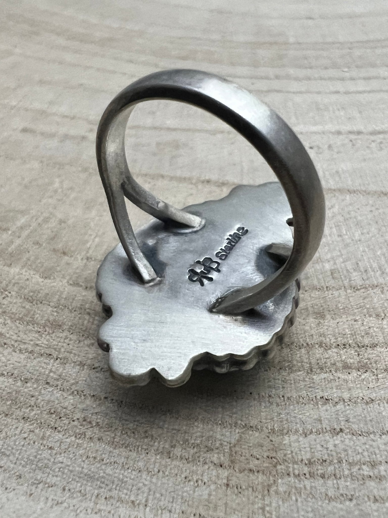 Randy Boyd Navajo Sterling Silver Ring with Fox Turquoise — Size 8.5 (Hallmark RB)