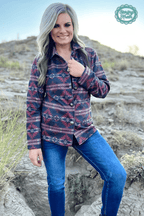 Sterling Kreek "Rebel" Aztec Print Western Jacket — Striking Red & Black Aztec with Buffalo Buttons