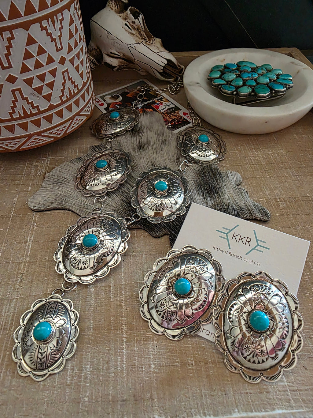 JIMMIE JAMES JR TURQUOISE CONCHO LARIAT NECKLACE SET