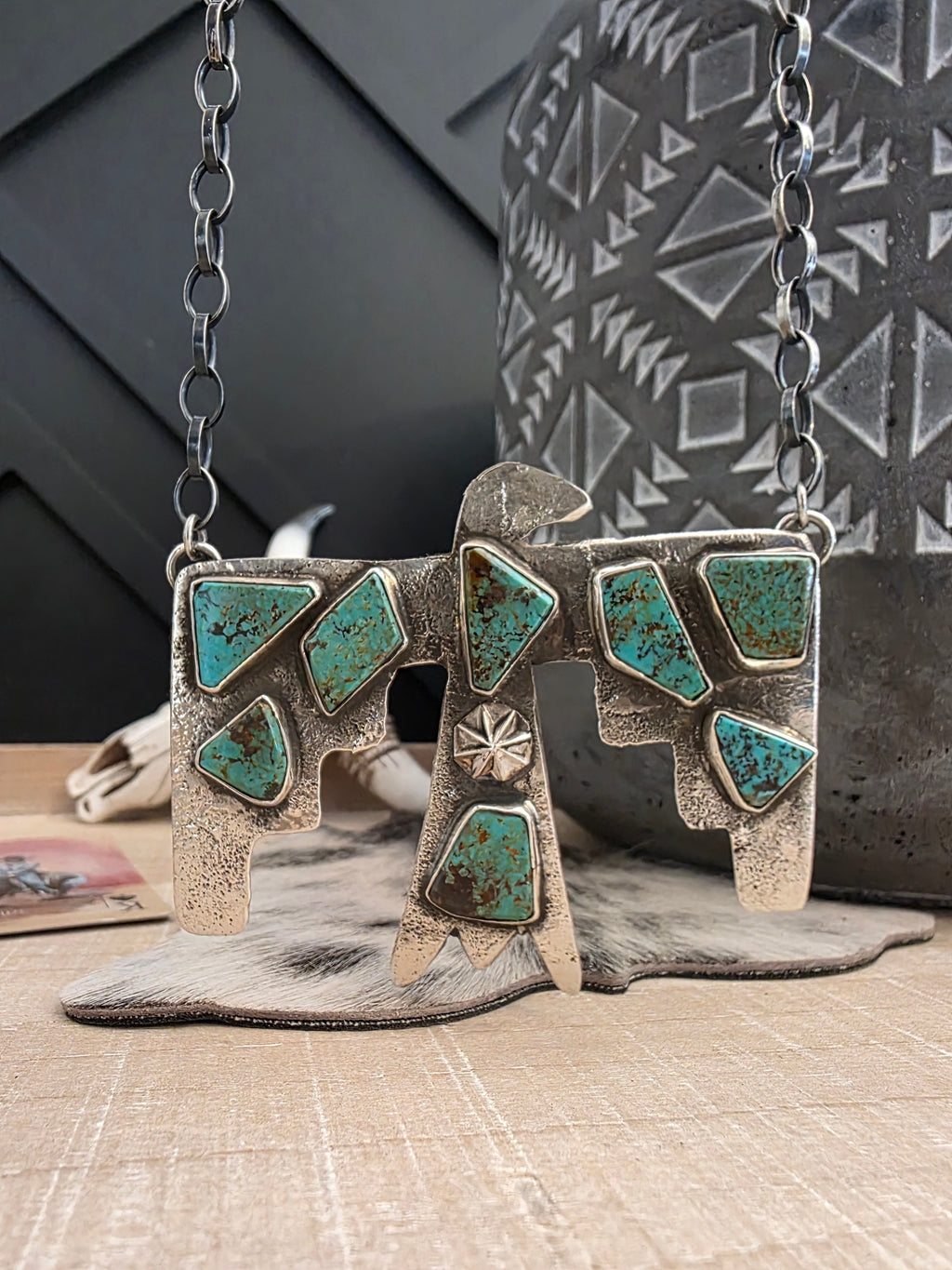 JUDE CANDELARIA ZUNI TURQUOISE THUNDERBIRD NECKLACE