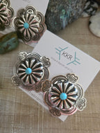 THE GENEVIEVE BLACKGOAT LARGE TURQUOISE CONCHO STUD EARRINGS