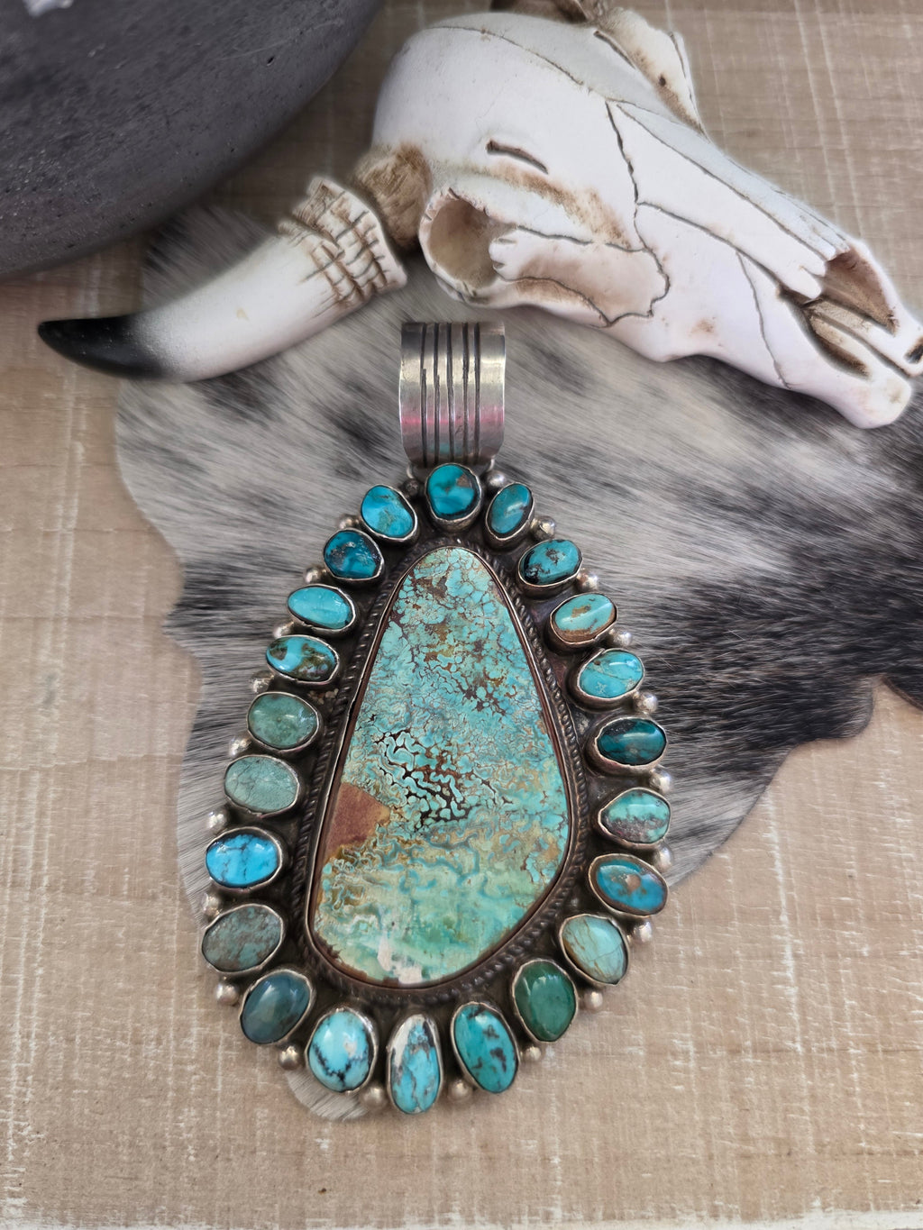 CHARLENE YAZZIE ROYSTON TURQUOISE CLUSTER PENDANT