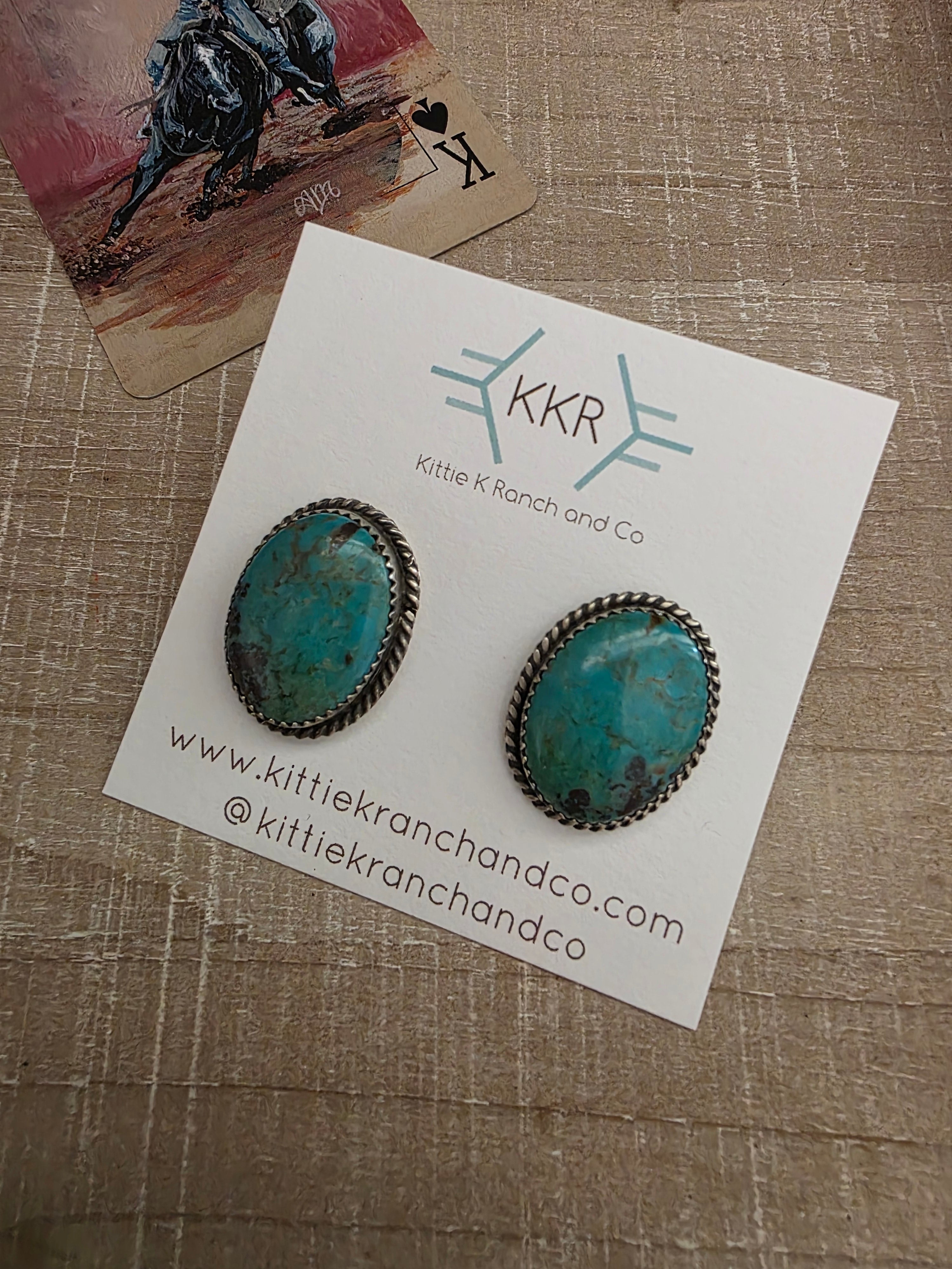 FREDA MARTINEZ NAVAJO TURQUOISE OVAL STUD EARRINGS