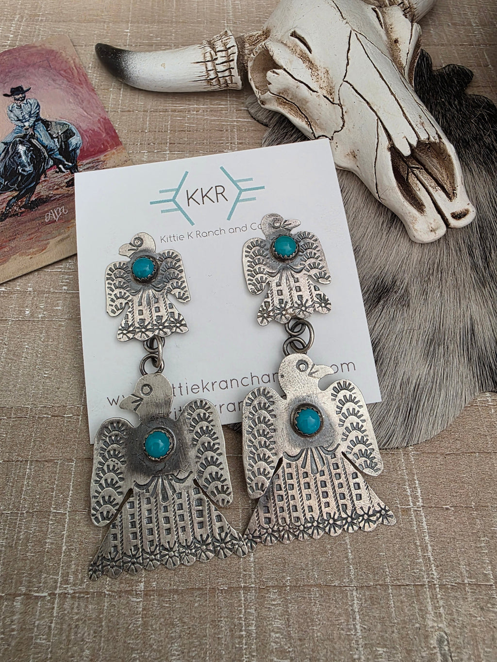 GABRIELA YAZZIE DOUBLE TURQUOISE THUNDERBIRD EARRINGS