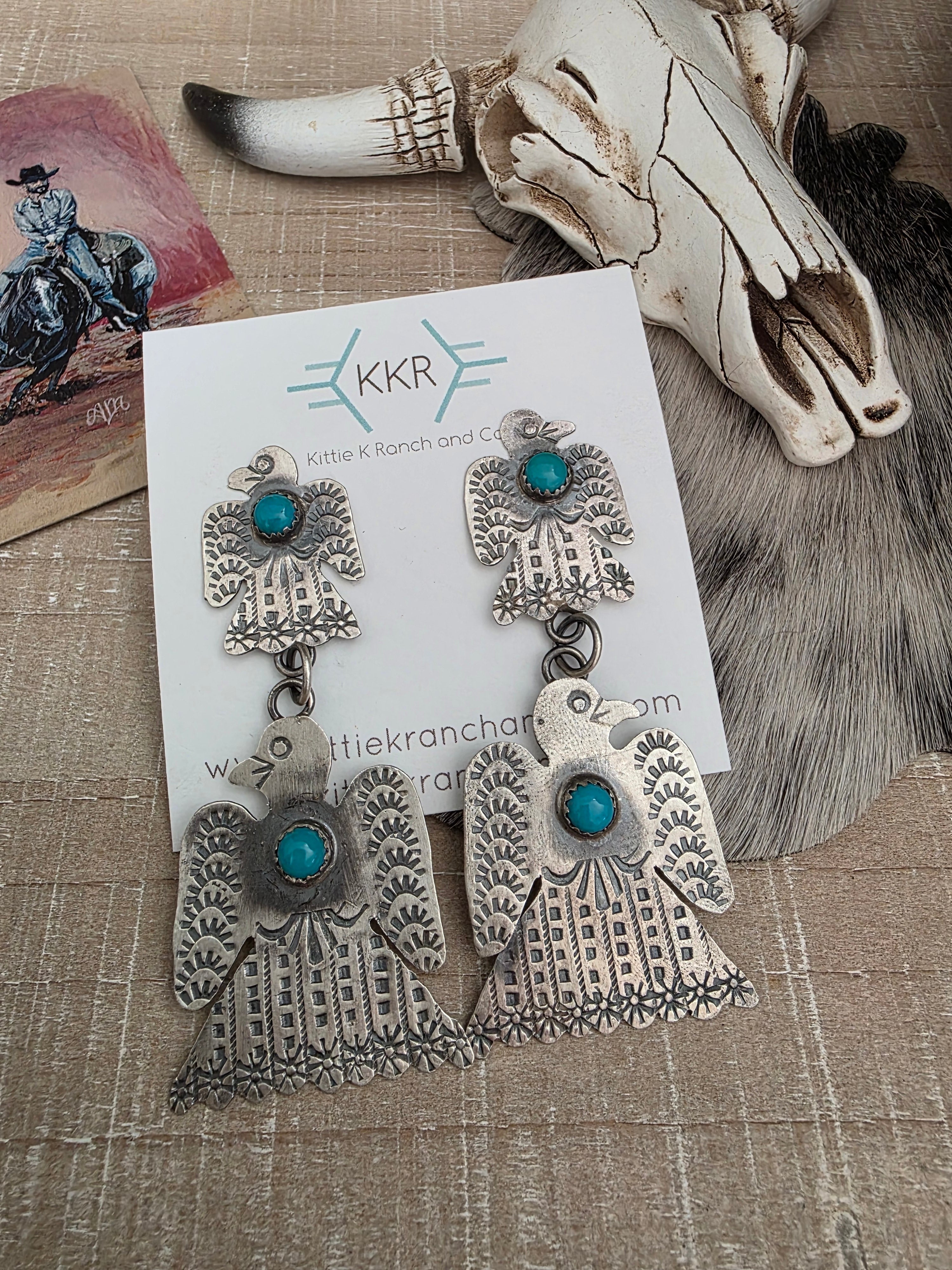 GABRIELA YAZZIE DOUBLE TURQUOISE THUNDERBIRD EARRINGS
