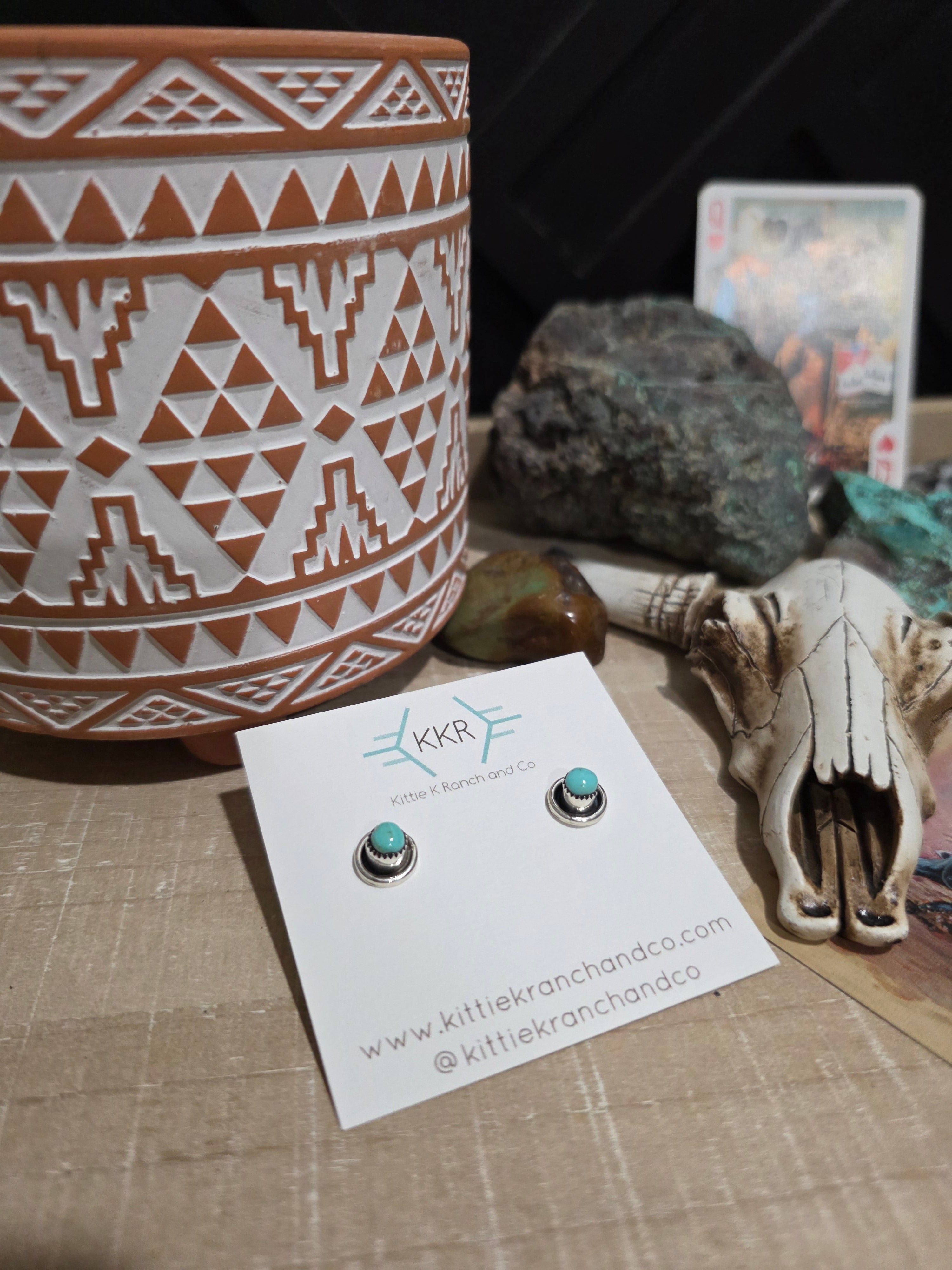 MARY TSADIASI ZUNI TURQUOISE STUD EARRINGS