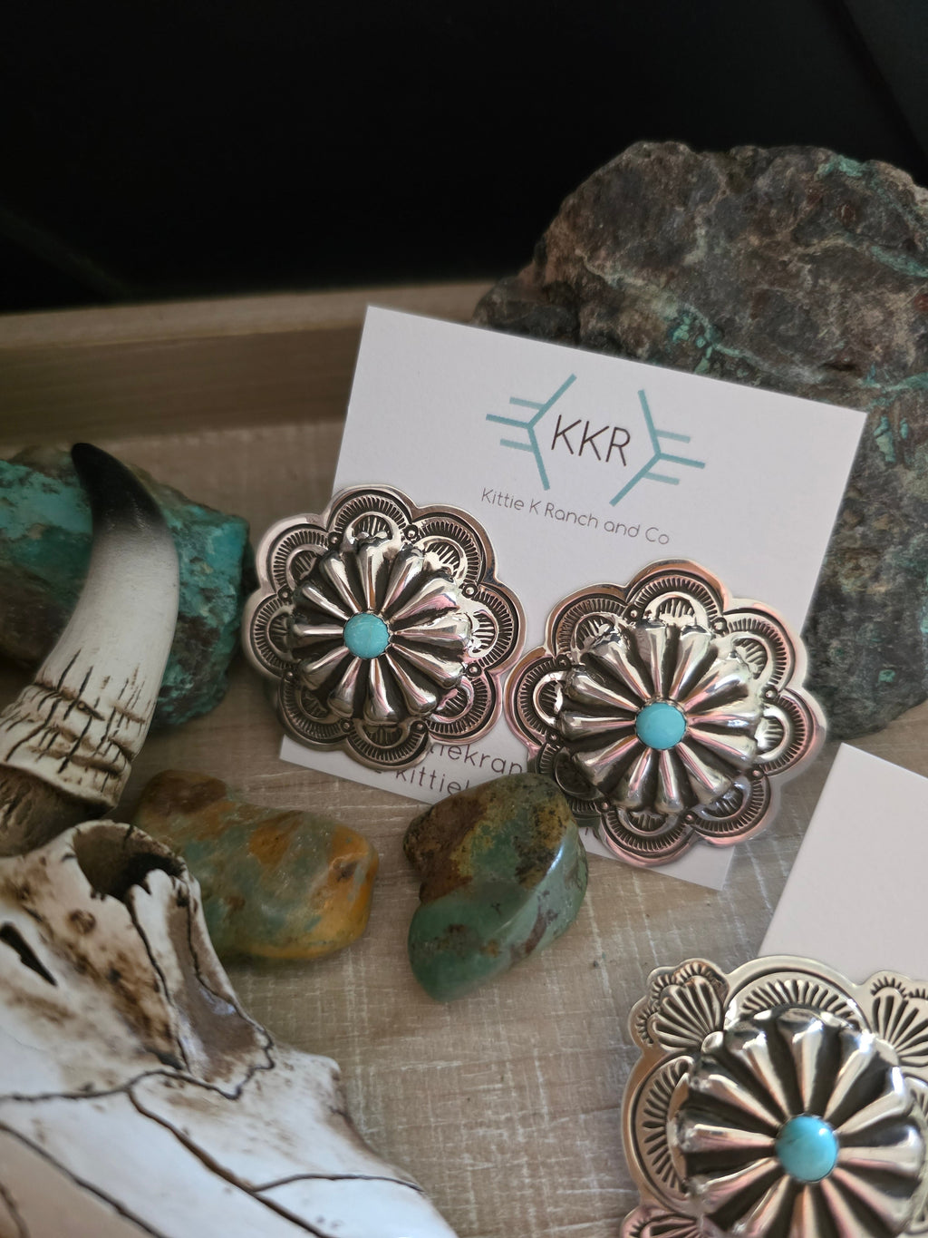 THE GENEVIEVE BLACKGOAT LARGE TURQUOISE CONCHO STUD EARRINGS