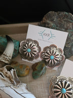 THE GENEVIEVE BLACKGOAT LARGE TURQUOISE CONCHO STUD EARRINGS