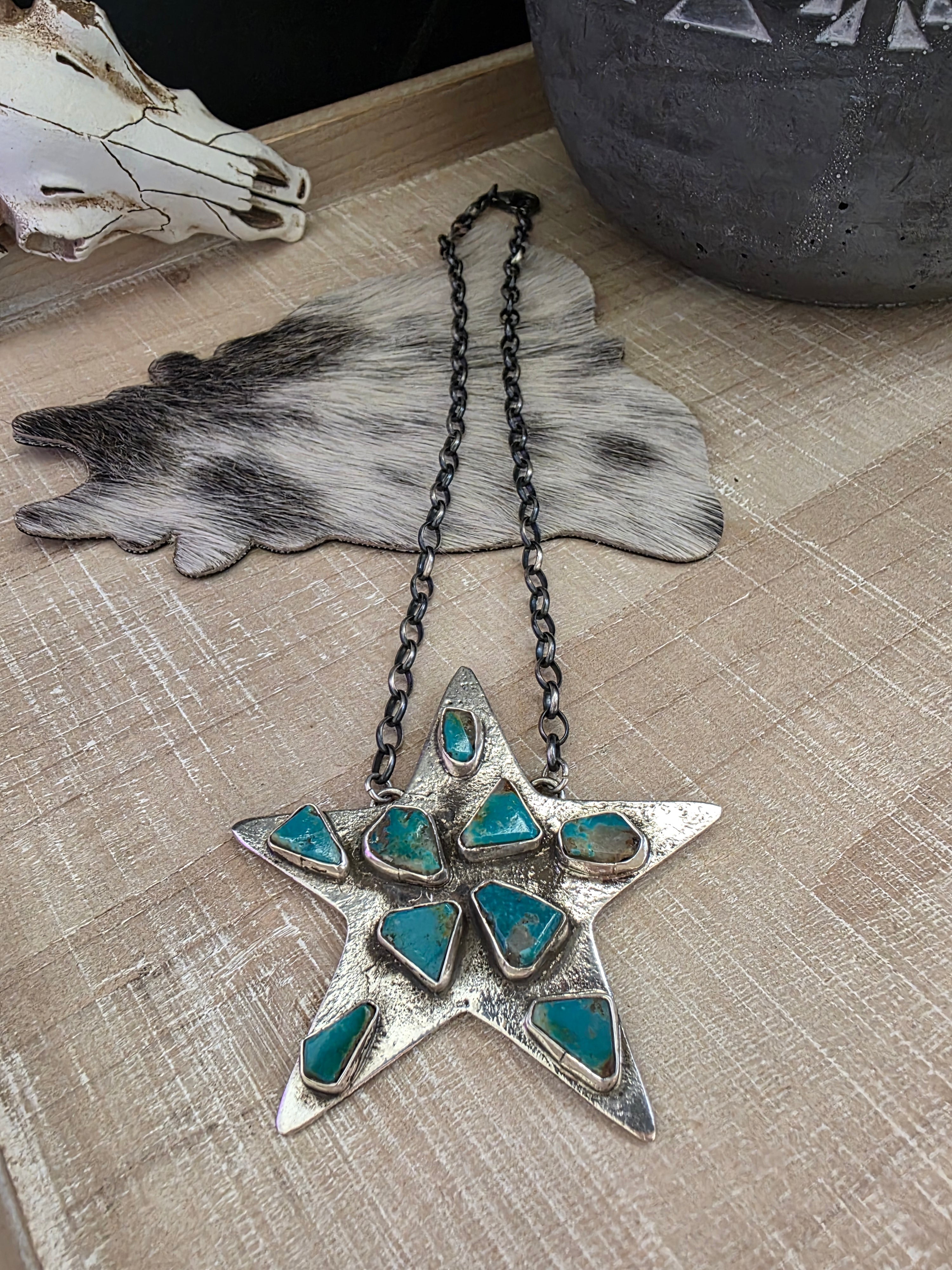 JUDE CANDELARIA ZUNI KINGMAN TURQUOISE STAR NECKLACE