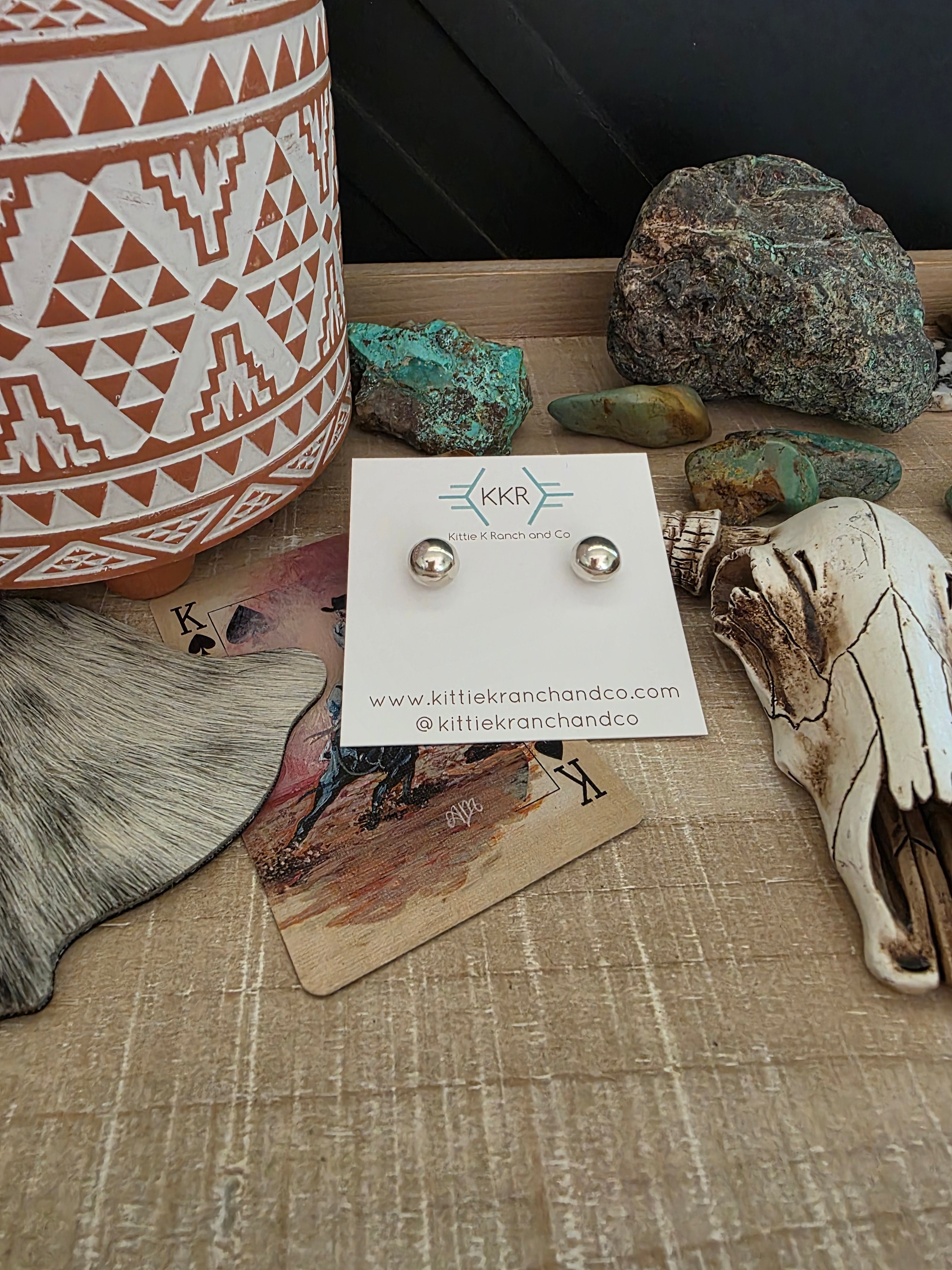 STERLING SILVER HANDMADE LARGE NAVAJO PEARL STUD EARRINGS