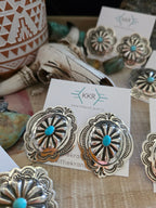 THE GENEVIEVE BLACKGOAT LARGE TURQUOISE CONCHO STUD EARRINGS