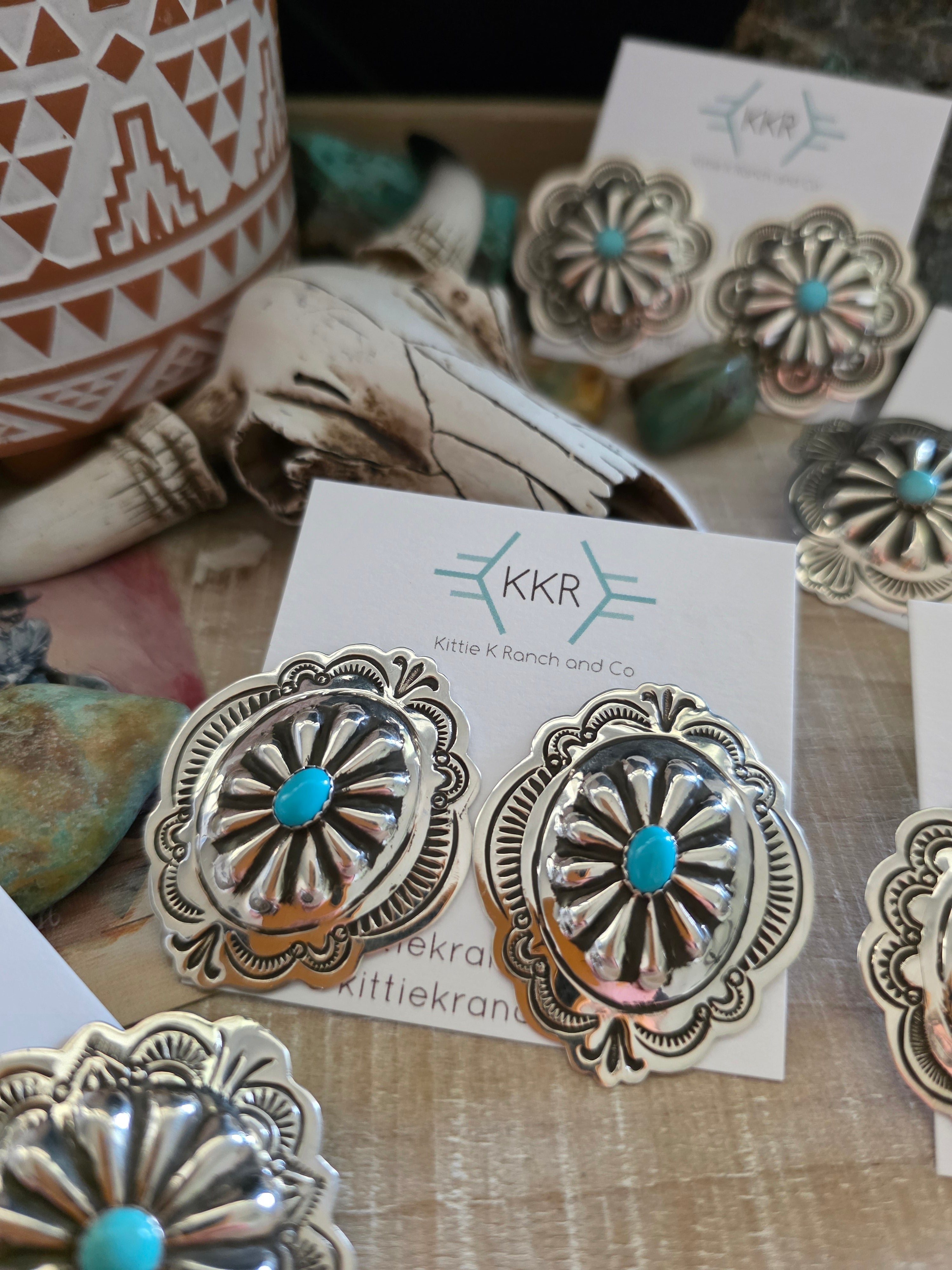 THE GENEVIEVE BLACKGOAT LARGE TURQUOISE CONCHO STUD EARRINGS