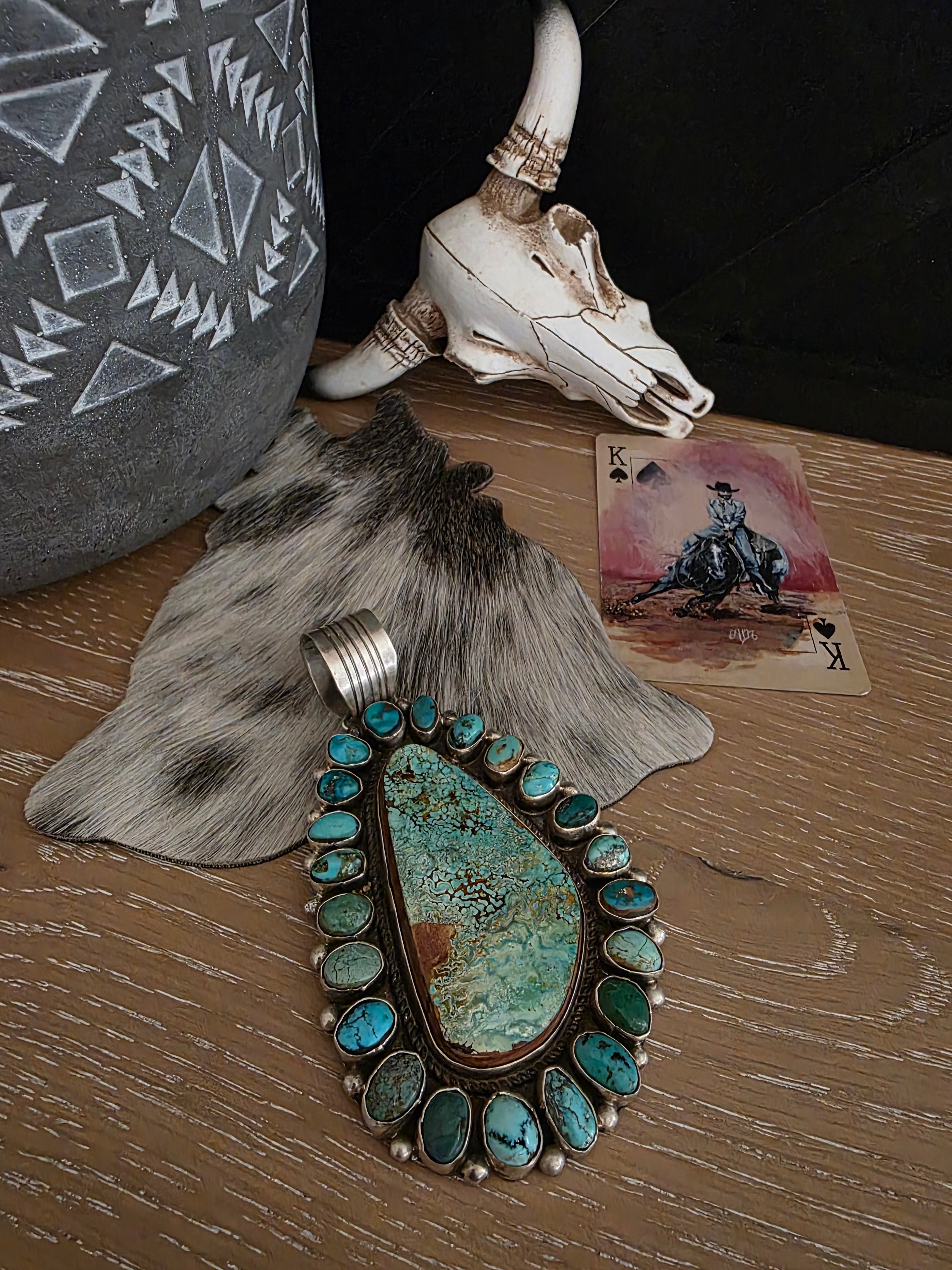 CHARLENE YAZZIE ROYSTON TURQUOISE CLUSTER PENDANT