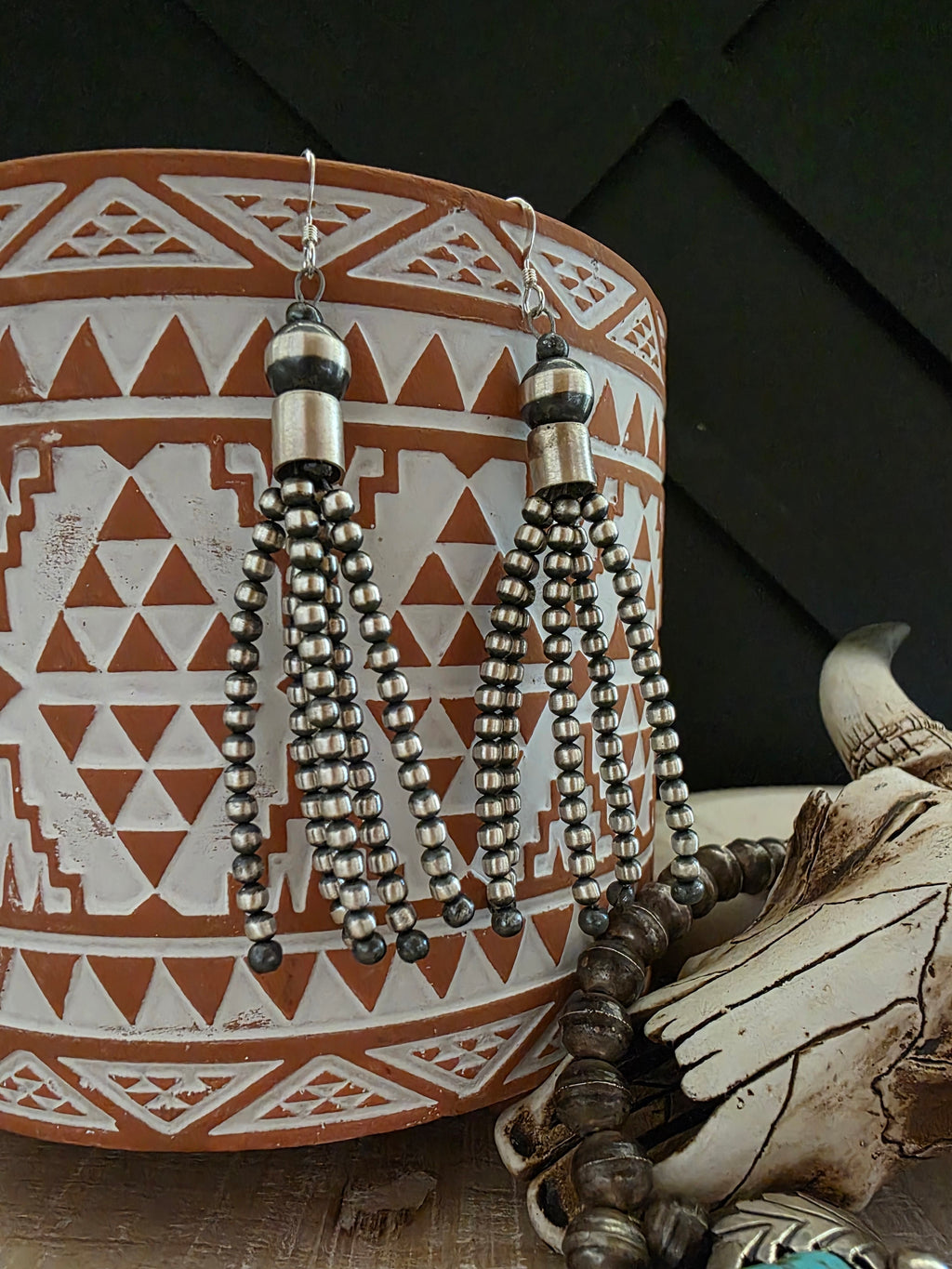 STERLING SILVER NAVAJO PEARL TASSLE EARRINGS