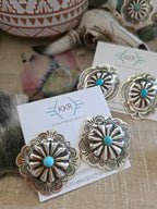THE GENEVIEVE BLACKGOAT LARGE TURQUOISE CONCHO STUD EARRINGS