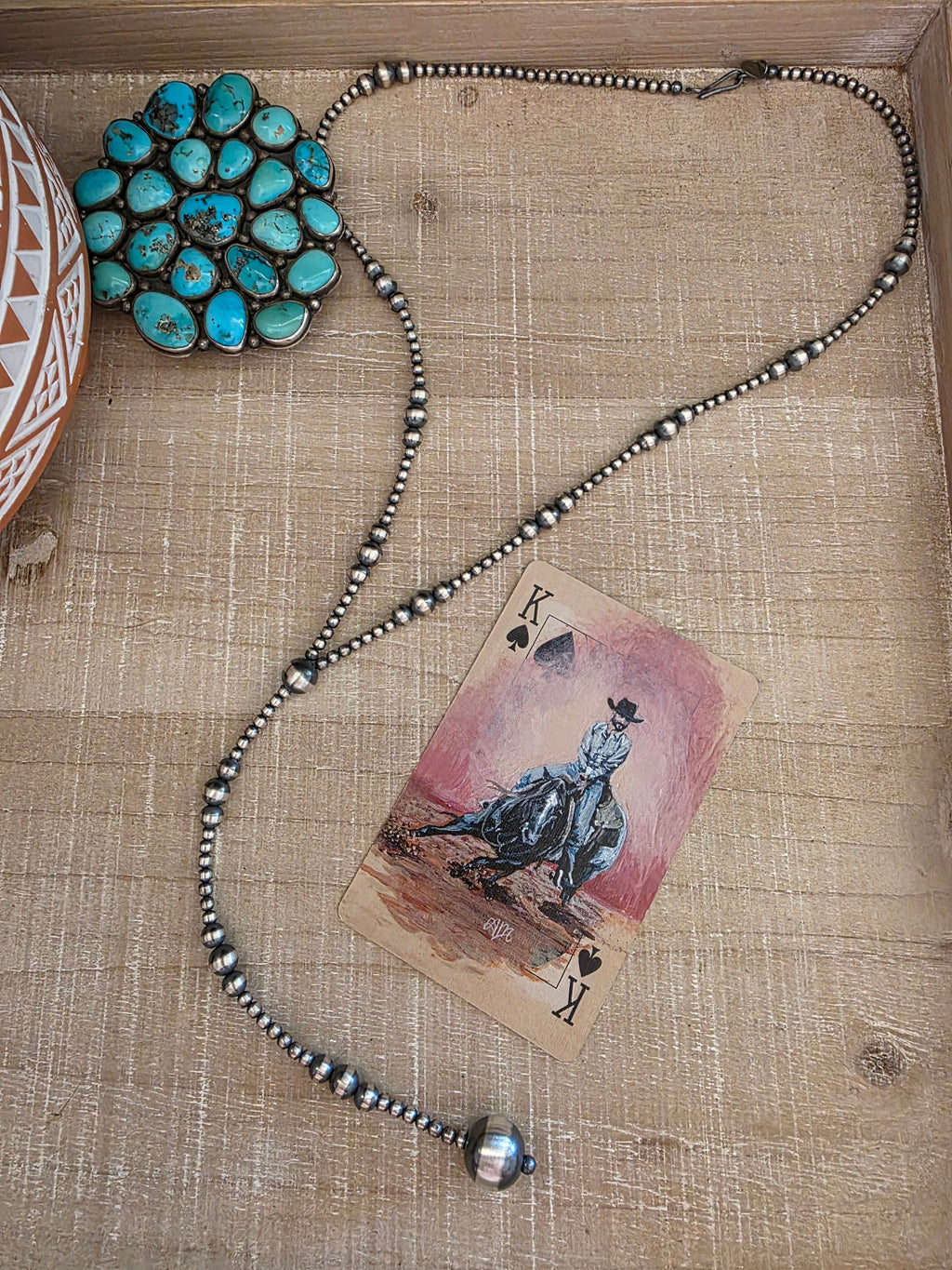 MULTI BEAD STERLING SILVER NAVAJO PEARL LARIAT NECKLACE