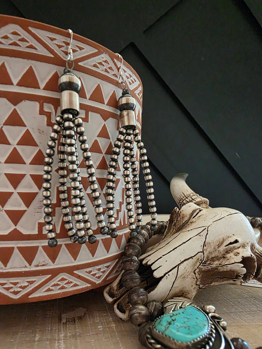 STERLING SILVER NAVAJO PEARL TASSLE EARRINGS