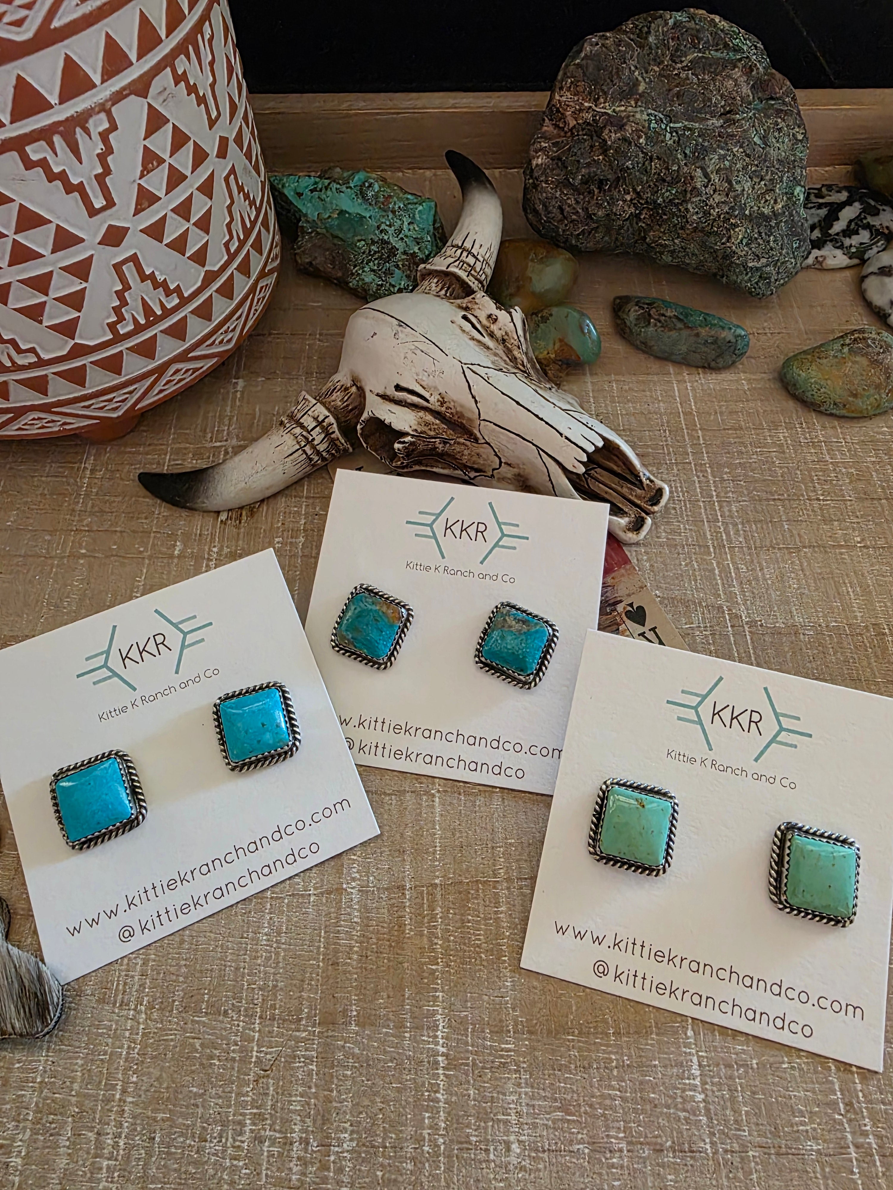 FREDA MARTINEZ PUNCHY KINGMAN SQUARE TURQUOISE STUDS