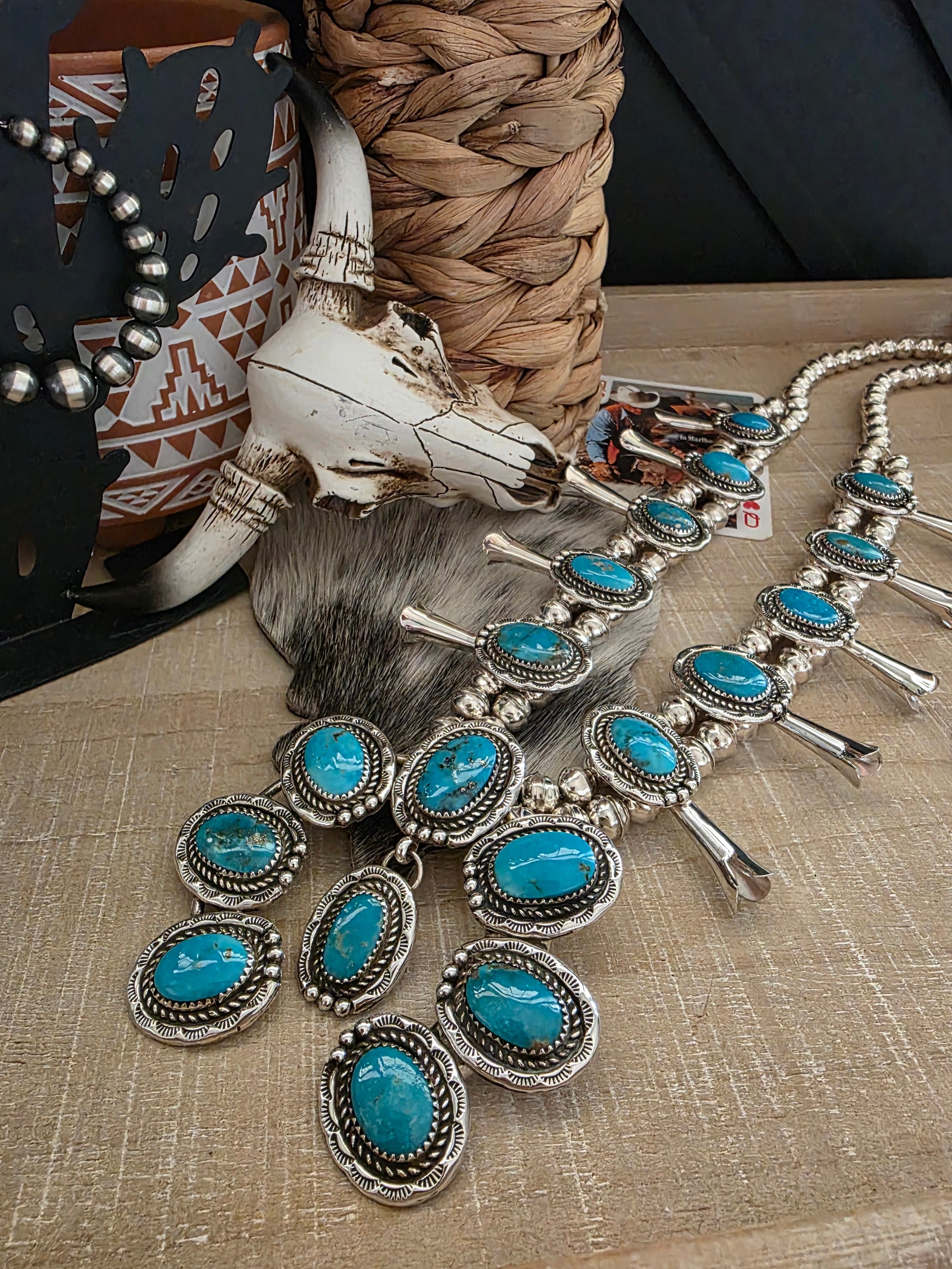RITA DAWES TURQUOISE SQUASH BLOSSOM NECKLACE