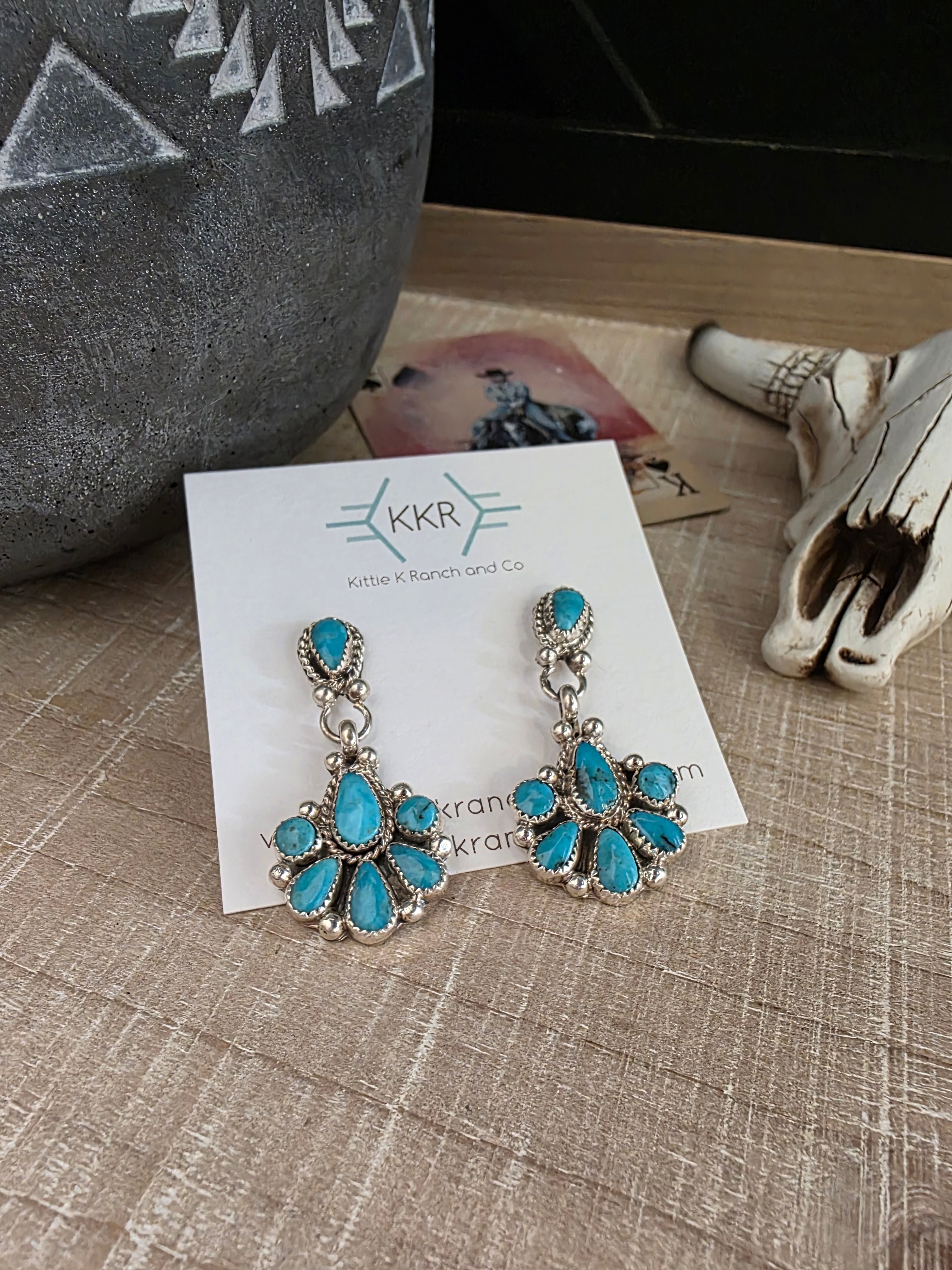 ALICIA WILSON KINGMAN TURQUOISE CLUSTER DANGLE EARRINGS