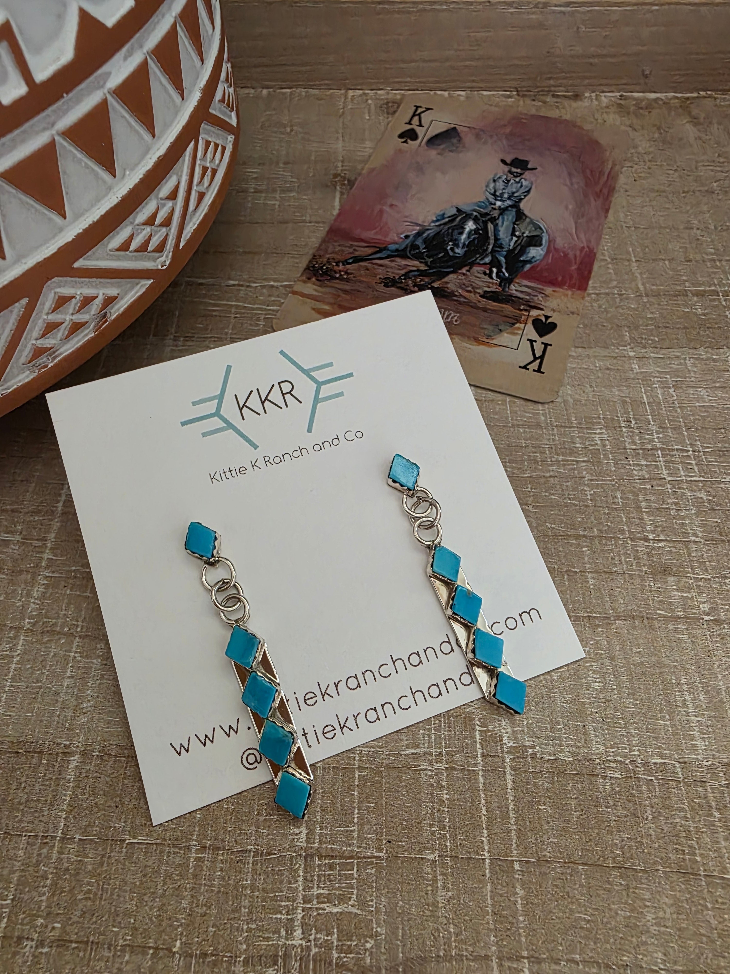 IVY LAMB TURQUOISE DIAMOND CUT DANGLE EARRINGS