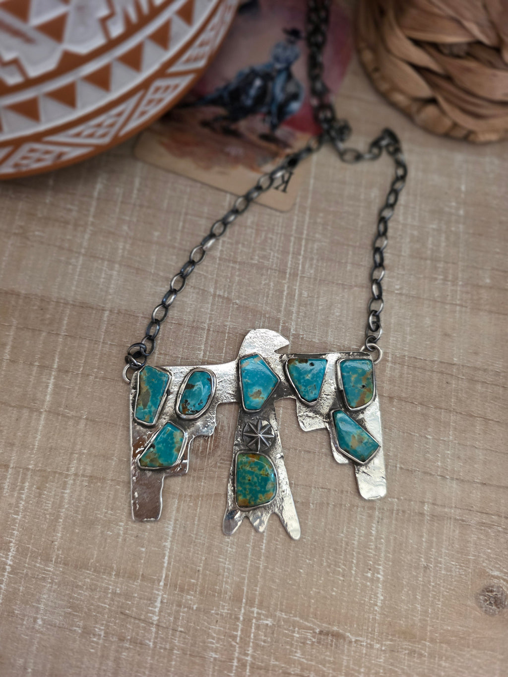 JUDE CANDELARIA ZUNI TURQUOISE THUNDERBIRD NECKLACE