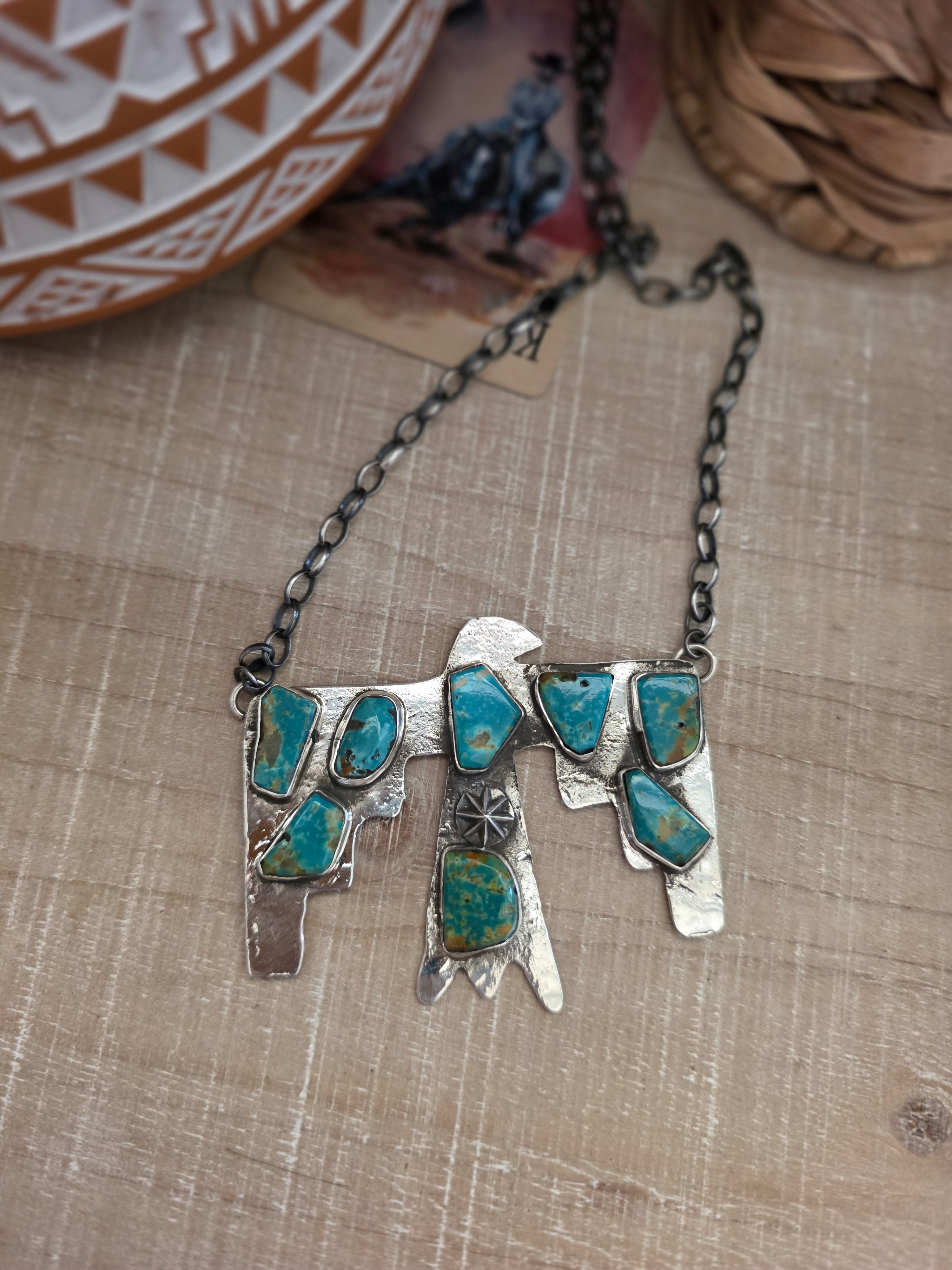 JUDE CANDELARIA ZUNI TURQUOISE THUNDERBIRD NECKLACE