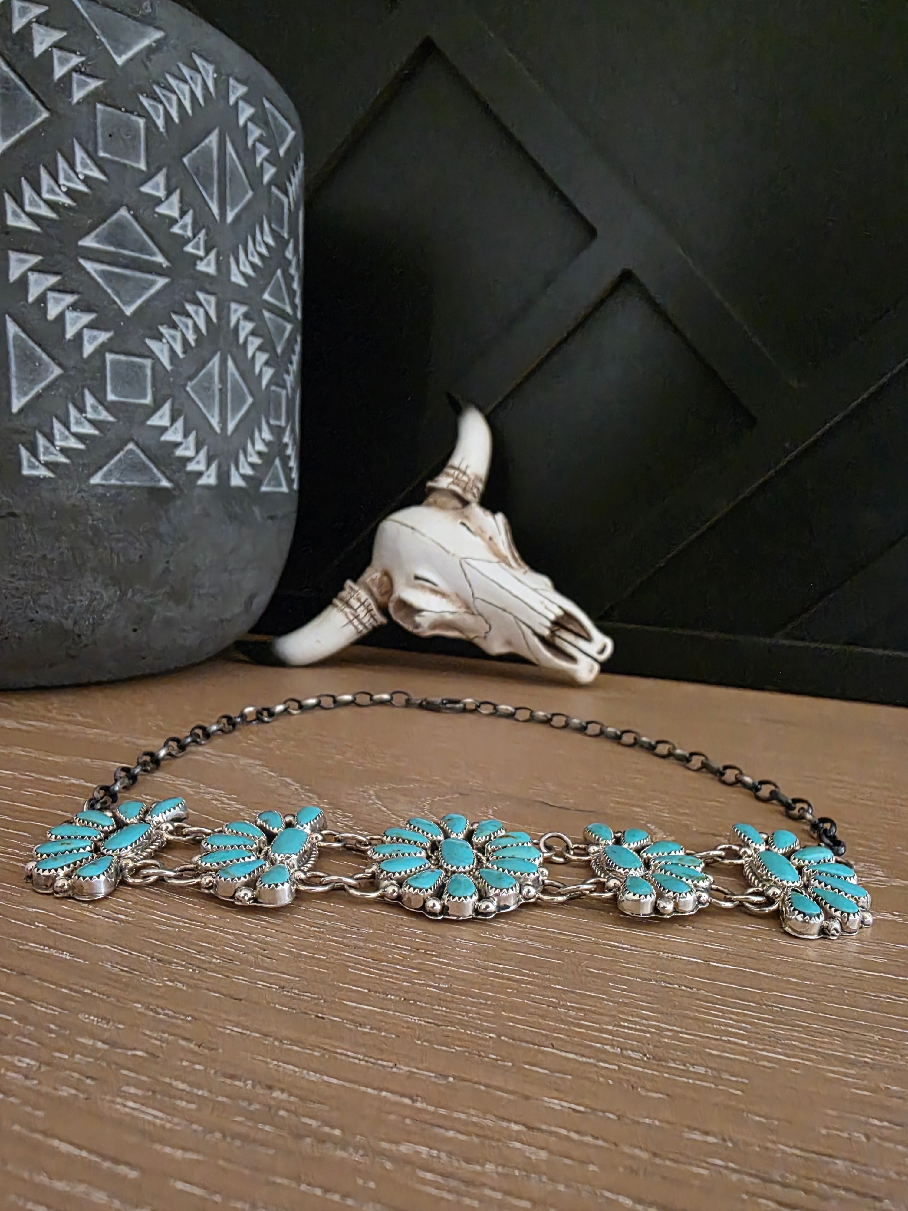 ALICIA WILSON KINGMAN TURQUOISE CLUSTER CHOKER NECKLACE