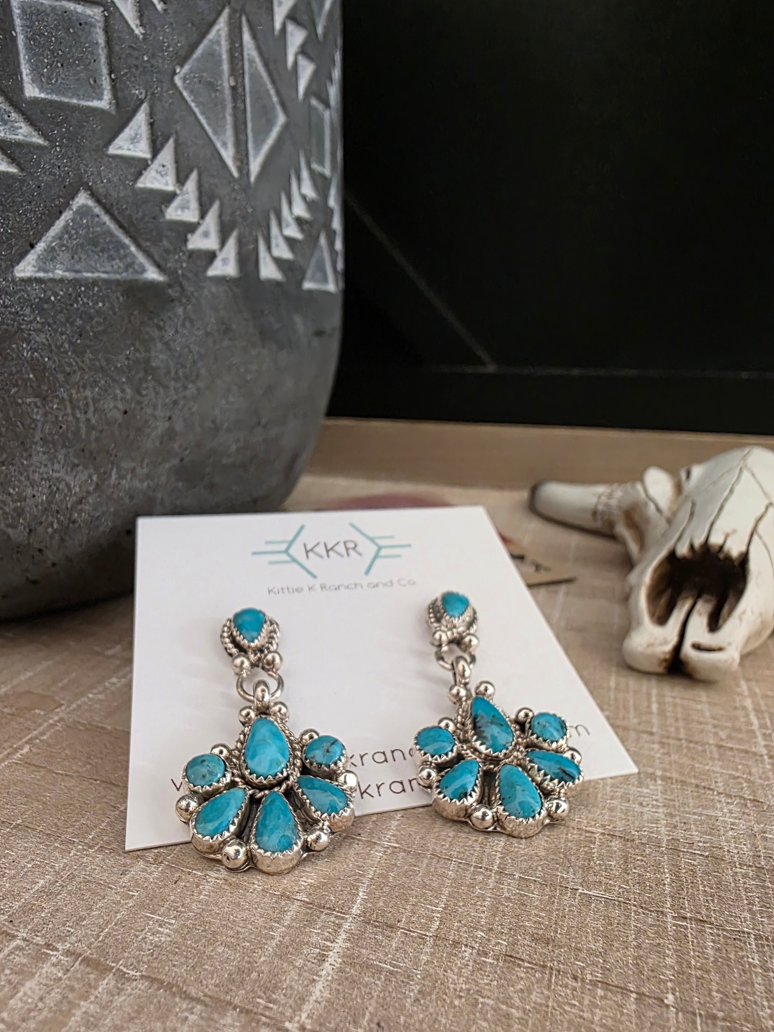 ALICIA WILSON KINGMAN TURQUOISE CLUSTER DANGLE EARRINGS
