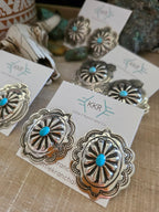 THE GENEVIEVE BLACKGOAT LARGE TURQUOISE CONCHO STUD EARRINGS