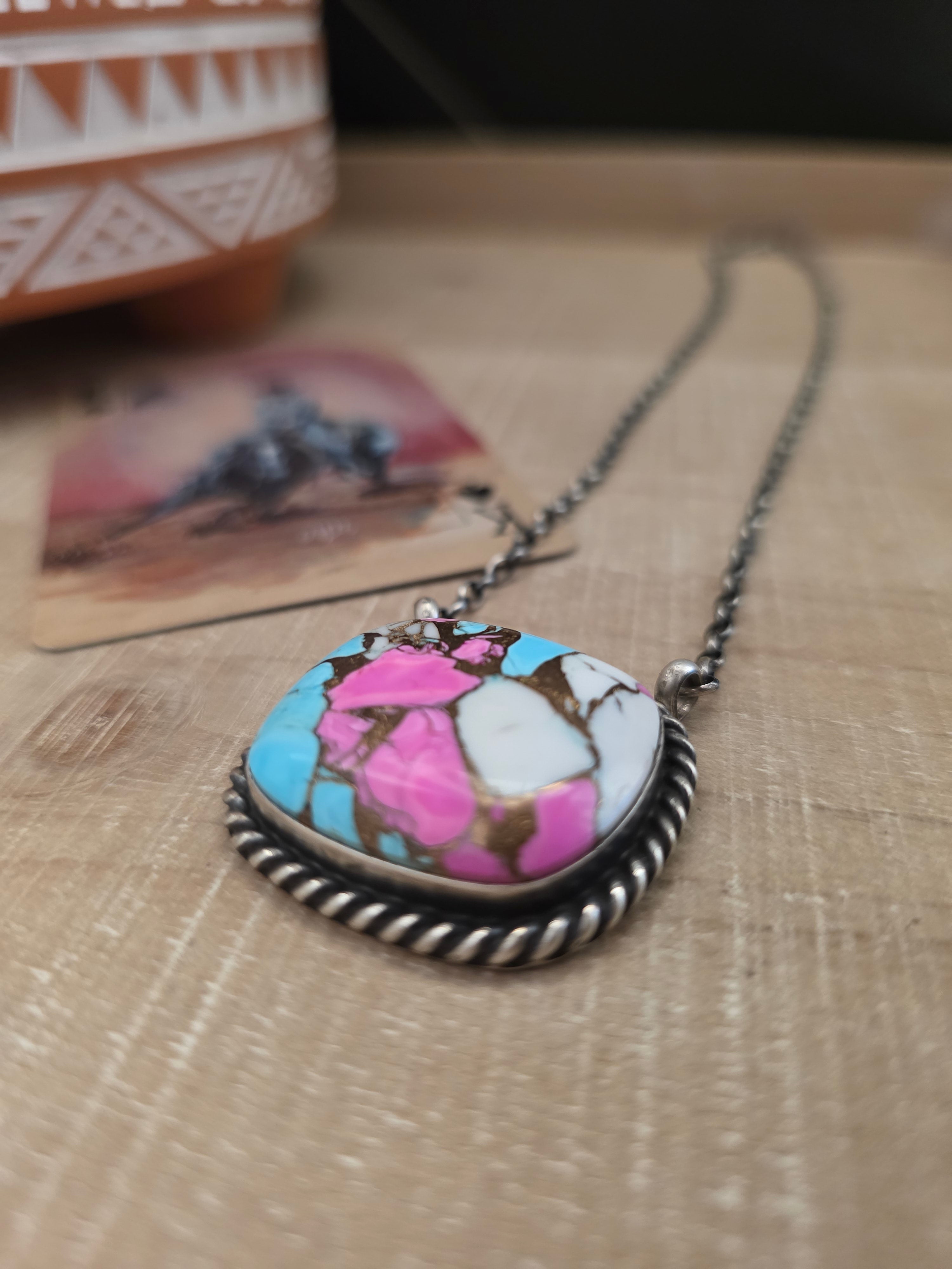 THE AUGUSTINE COTTON CANDY LARGE SQUARE BAR NECKLACE