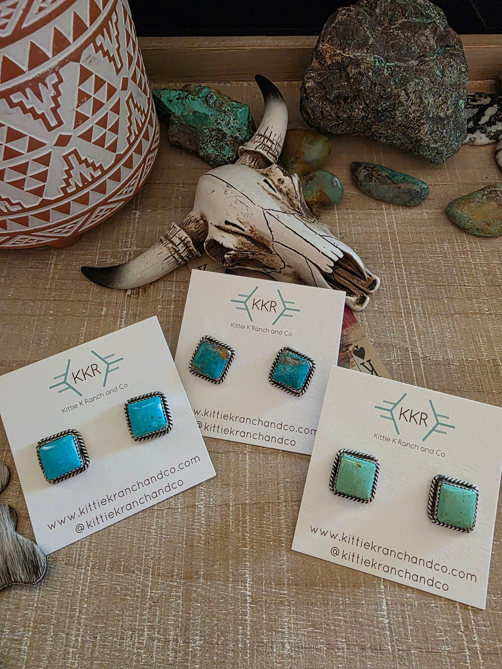FREDA MARTINEZ PUNCHY KINGMAN SQUARE TURQUOISE STUDS