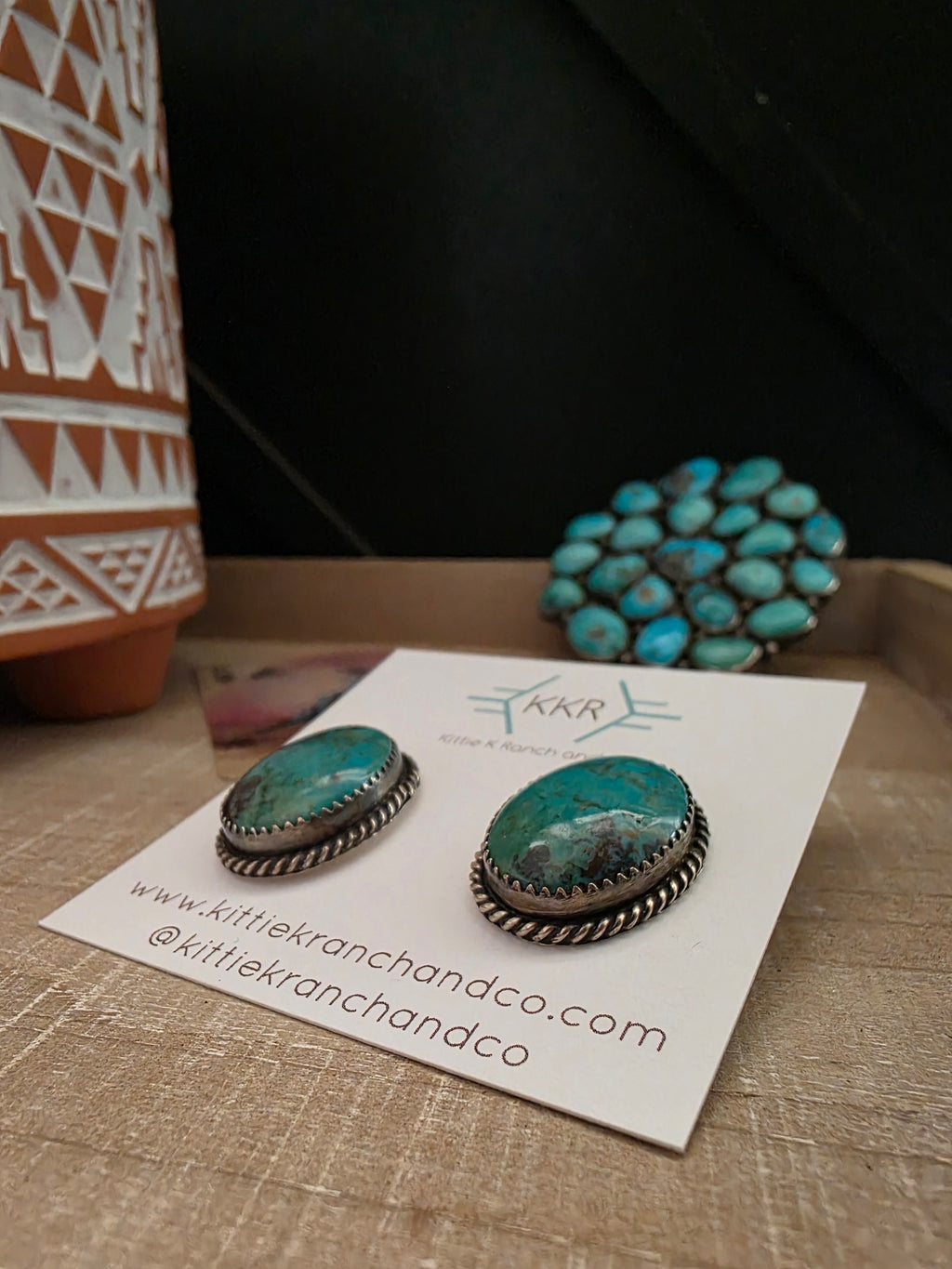 FREDA MARTINEZ NAVAJO TURQUOISE OVAL STUD EARRINGS