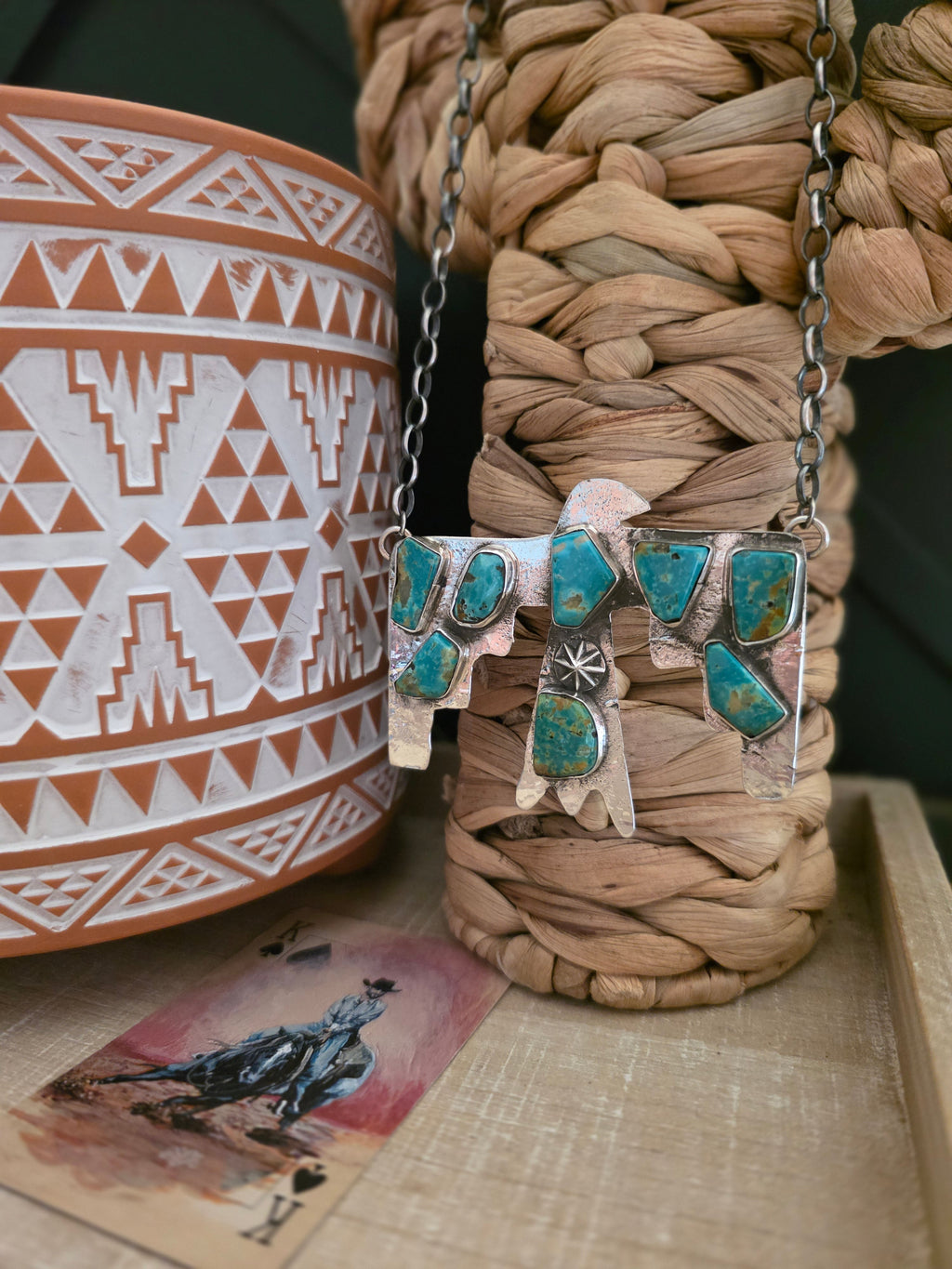 JUDE CANDELARIA ZUNI TURQUOISE THUNDERBIRD NECKLACE