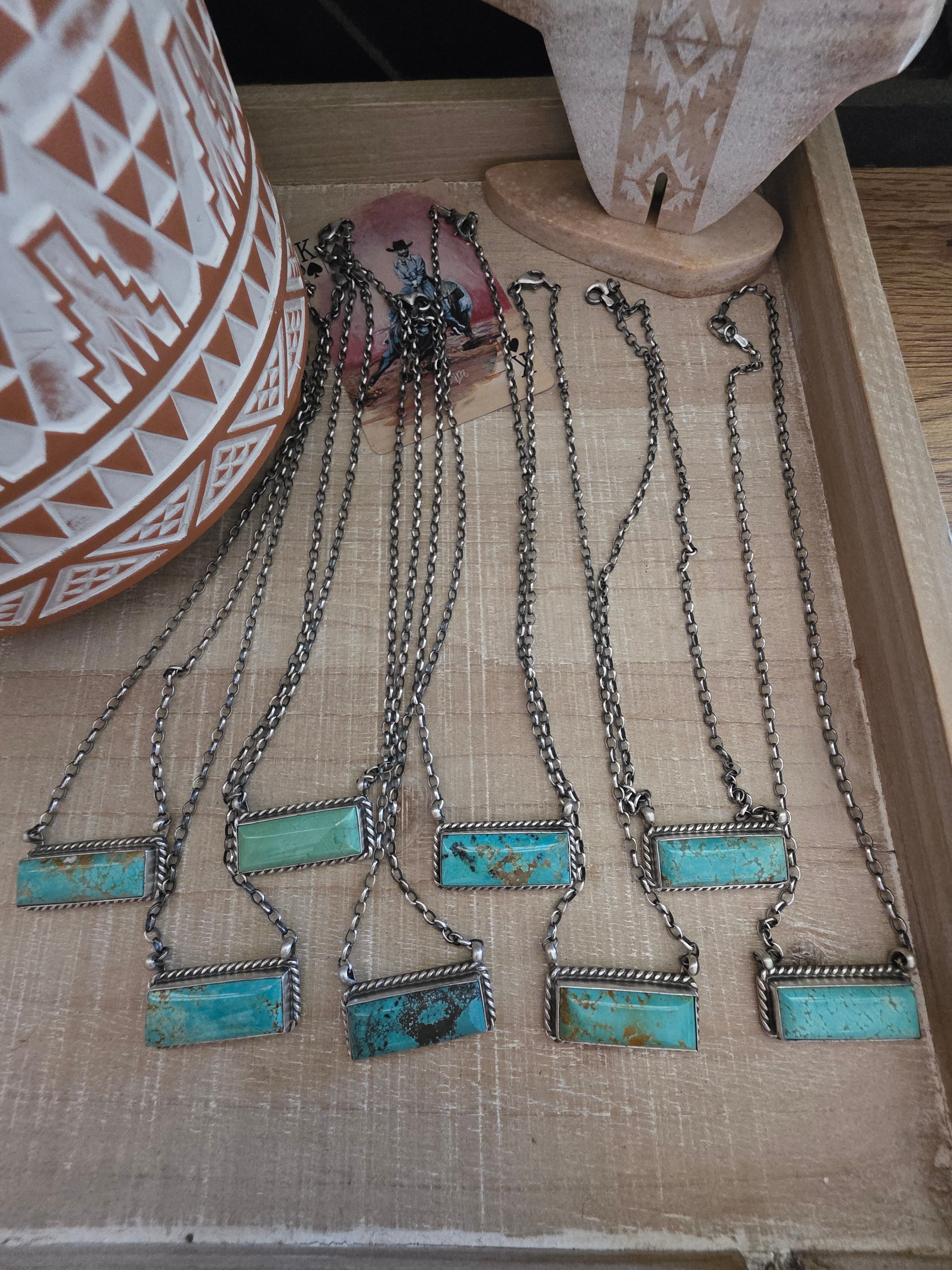 THE C BELONE LARGE KINGMAN TUQUOISE BAR NECKLACE