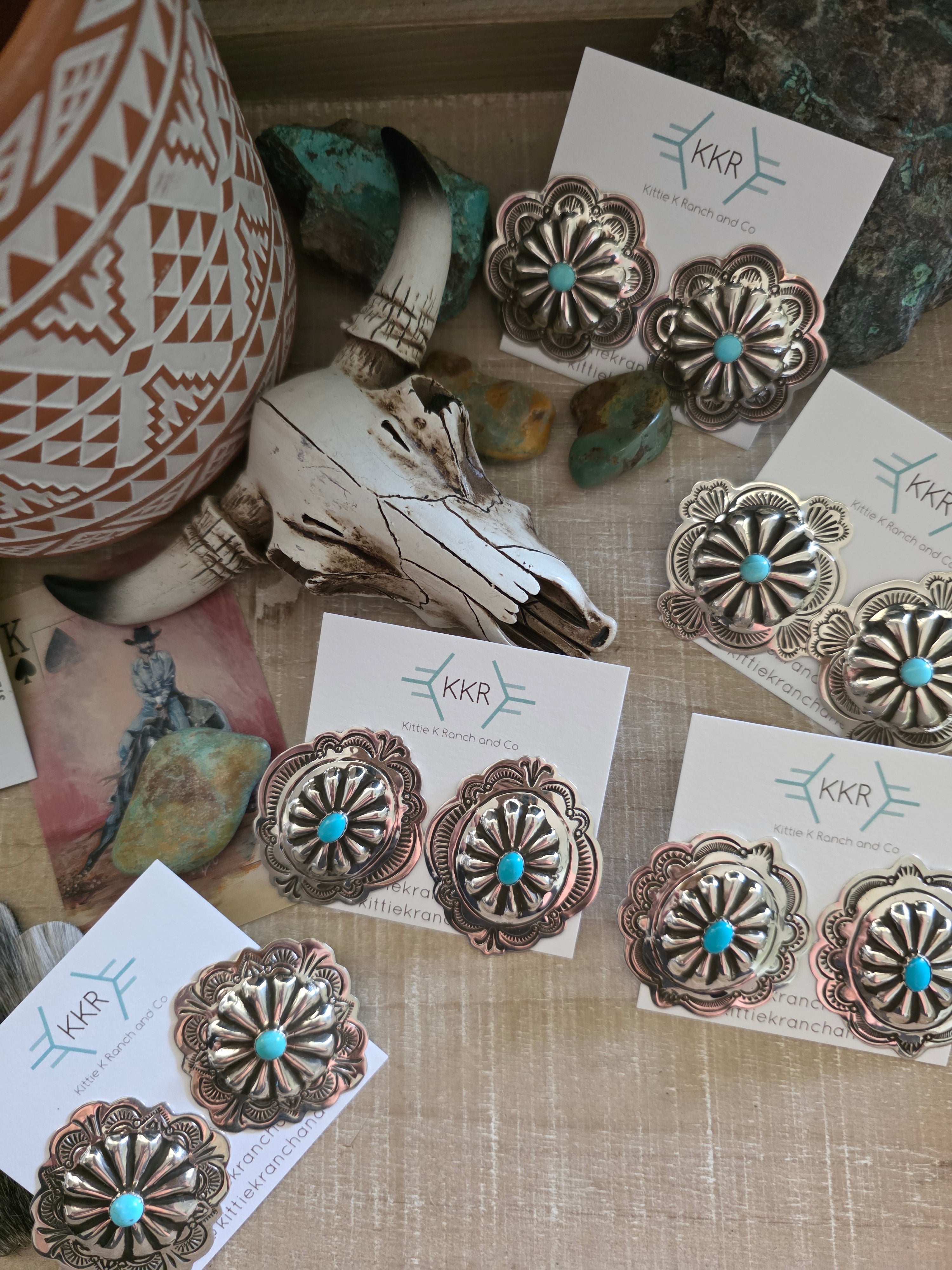 THE GENEVIEVE BLACKGOAT LARGE TURQUOISE CONCHO STUD EARRINGS