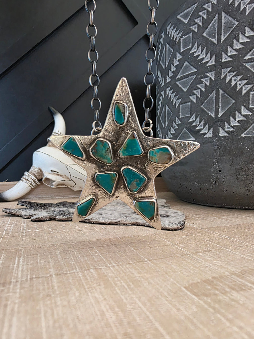 JUDE CANDELARIA ZUNI KINGMAN TURQUOISE STAR NECKLACE