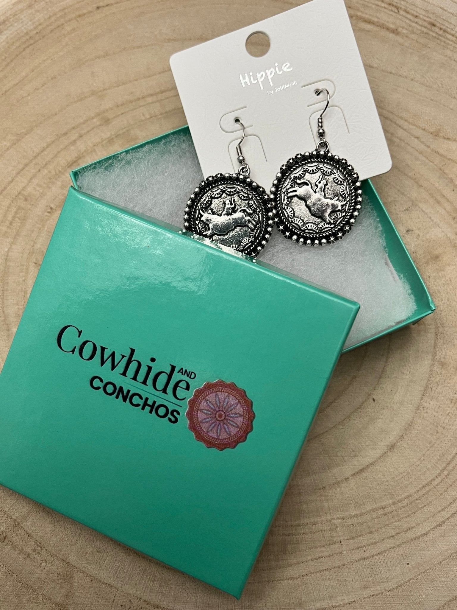 Western Rodeo Cowboy Pendant Earrings — Oxidized Silver Western Statement