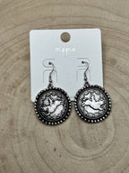 Western Rodeo Cowboy Pendant Earrings — Oxidized Silver Western Statement