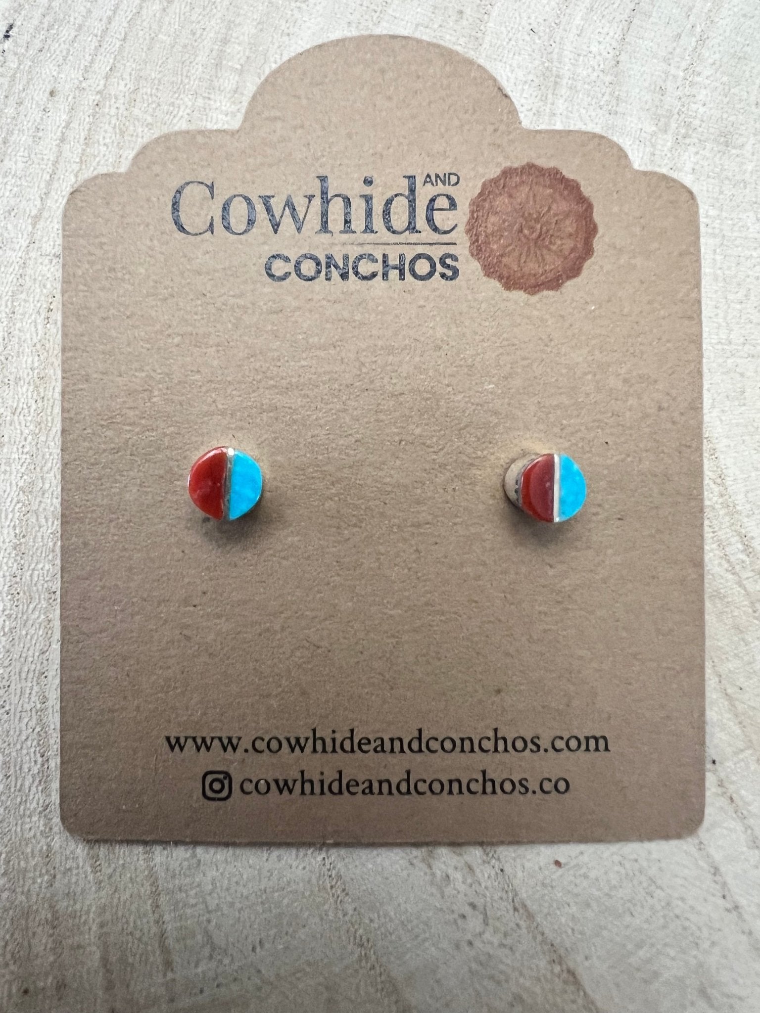 Rowena Laweka Zuni Turquoise & Coral Sterling Silver Post Earrings