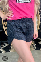Sterling Kreek "Sheridan" Tooled Print Western Shorts — Midnight Black with Statement Tooled Detailing (small and XL remaining)