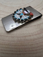 Sherry Nez Zuni Multi-Stone Inlay Money Clip — Sterling Silver & Stainless