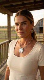 Silver Western Buffalo Coin Statement Choker & Earring Set — Oversized Coin Pendant