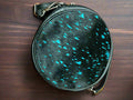 Western Small Canteen Crossbody Bag — Black & Turquoise Metallic Cowhide (9" Round)