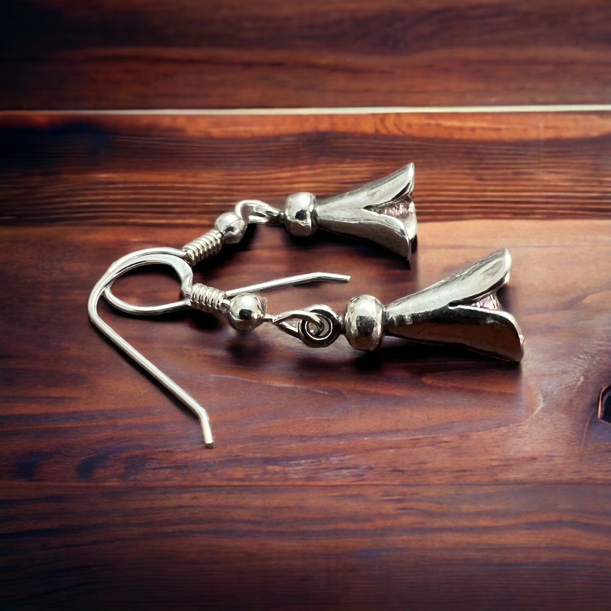 Small Sterling Silver Squash Blossom Dangle Earrings — 9×16mm (Native-Style)